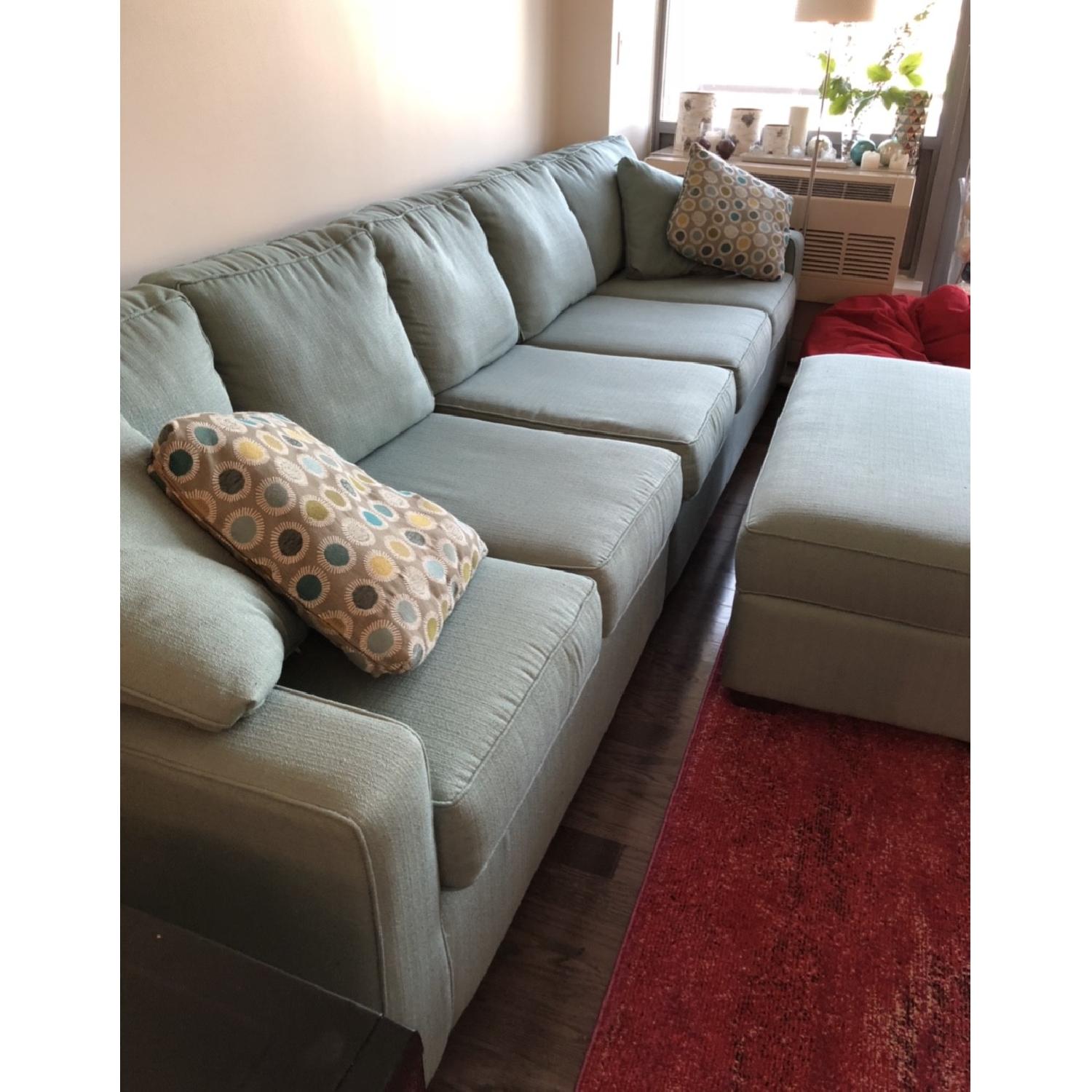 Jennifer Convertibles Aqua Green Sectional Sofa & Ottoman - image-4