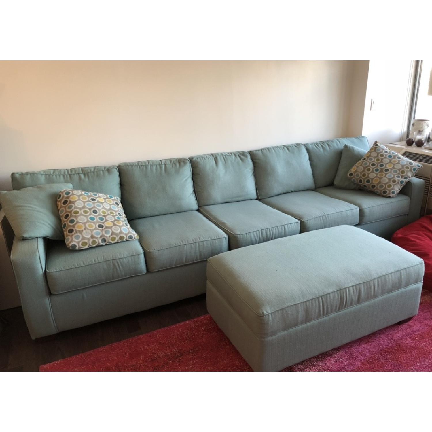 Jennifer Convertibles Aqua Green Sectional Sofa & Ottoman - image-5