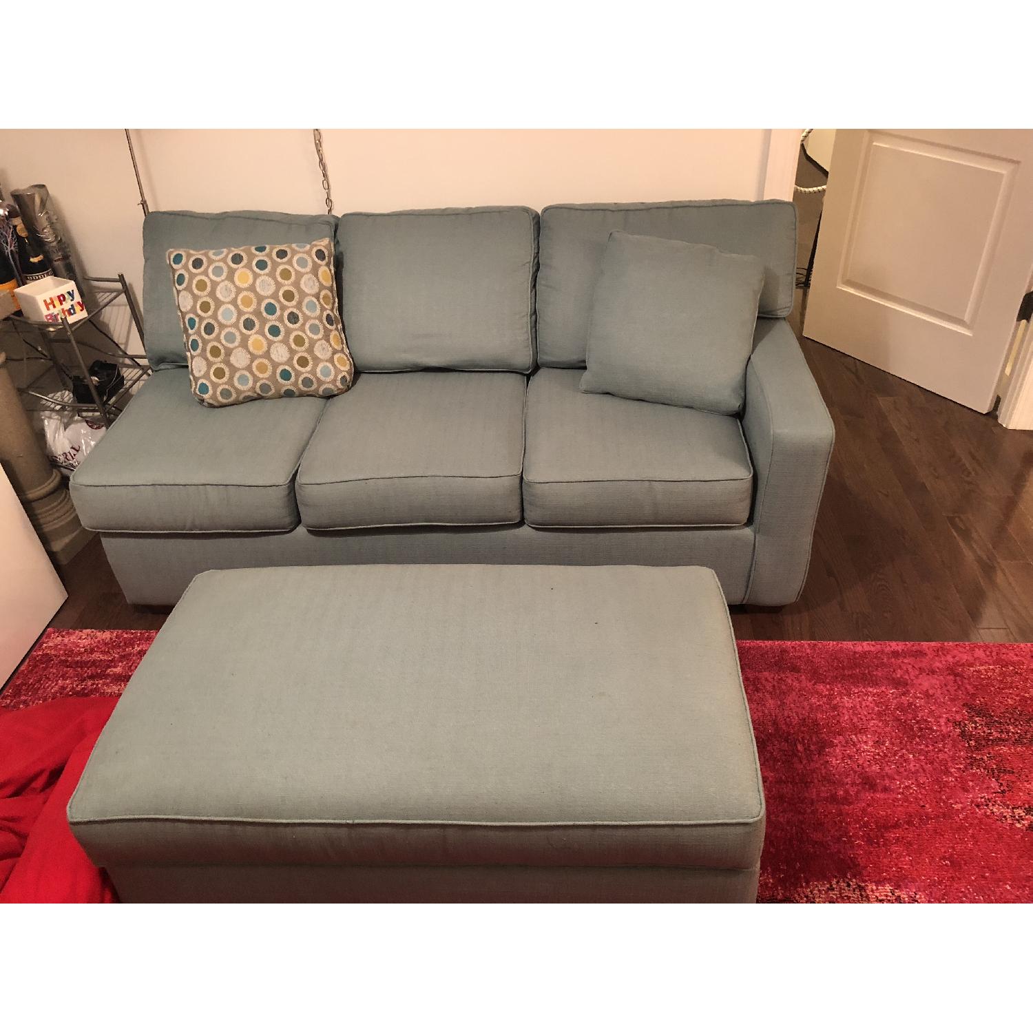 Jennifer Convertibles Aqua Green Sectional Sofa & Ottoman - image-9