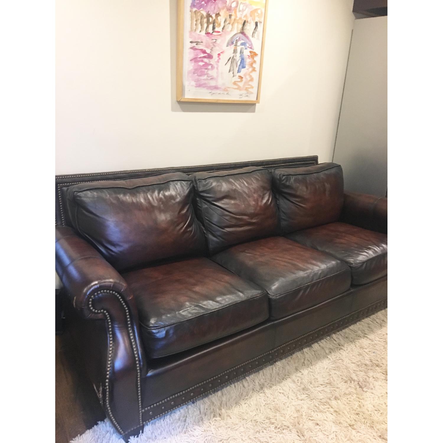 Bernhardt Leather Sofa w/ Nailheads - image-3