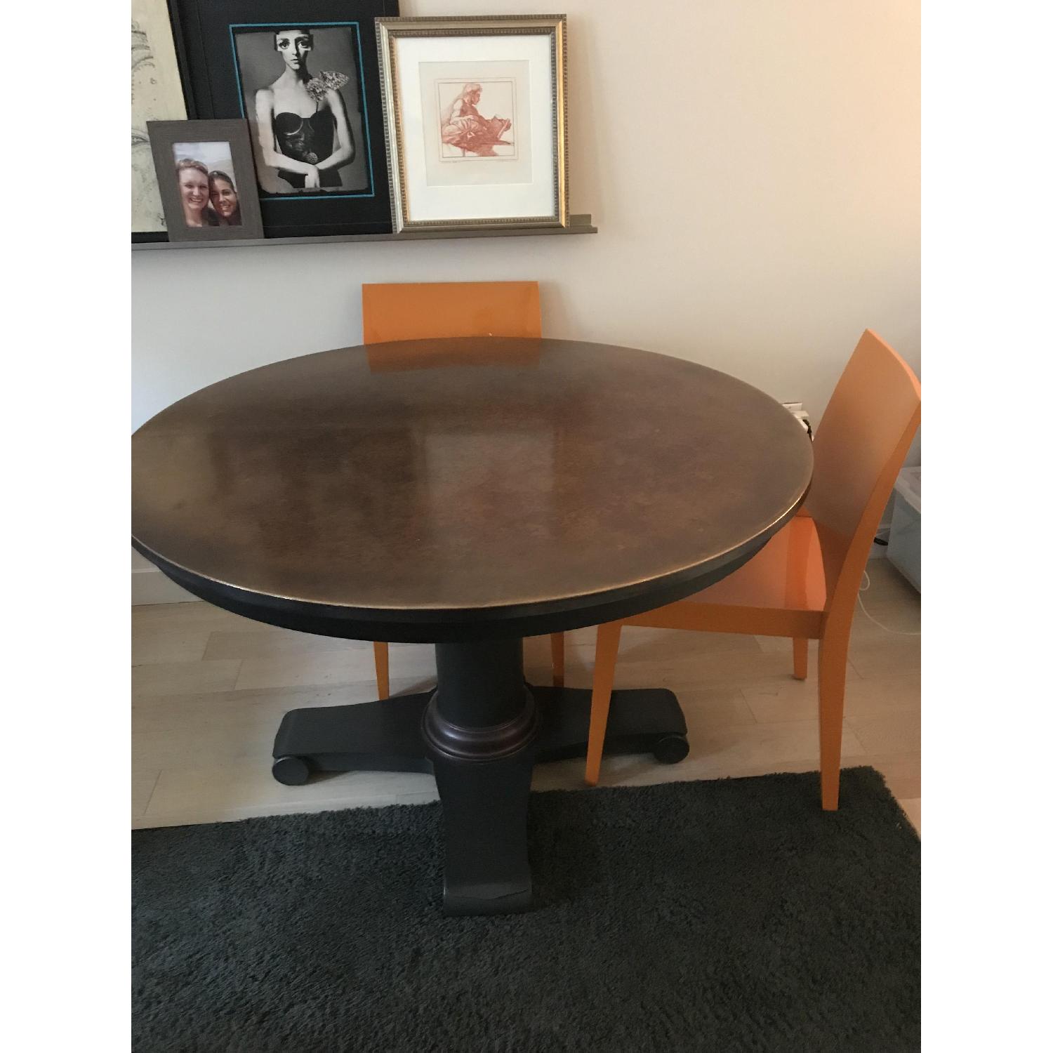 Crate & Barrel Copper Top Table w/ 4 Orange Lacquer Chairs - image-2