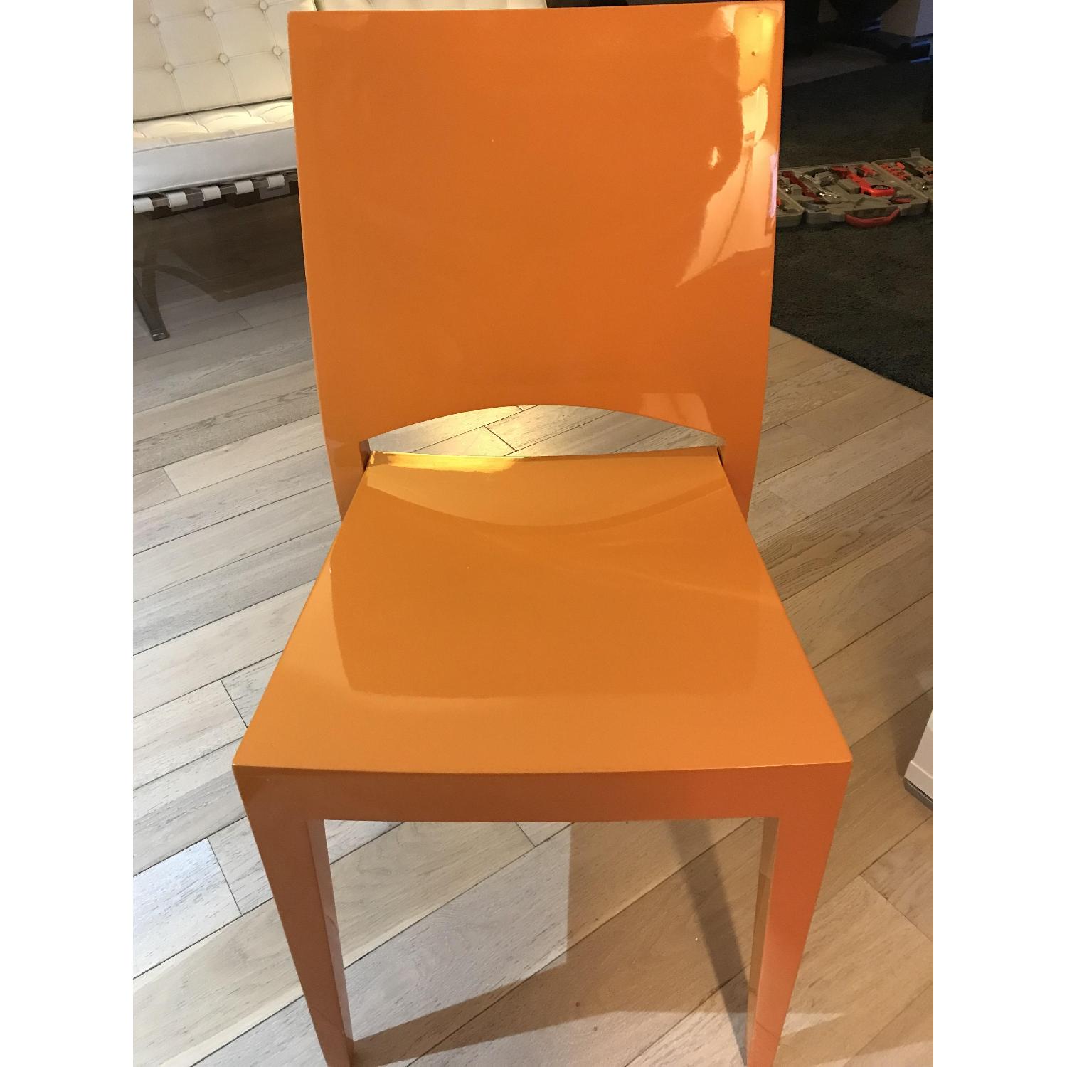 Crate & Barrel Copper Top Table w/ 4 Orange Lacquer Chairs - image-4