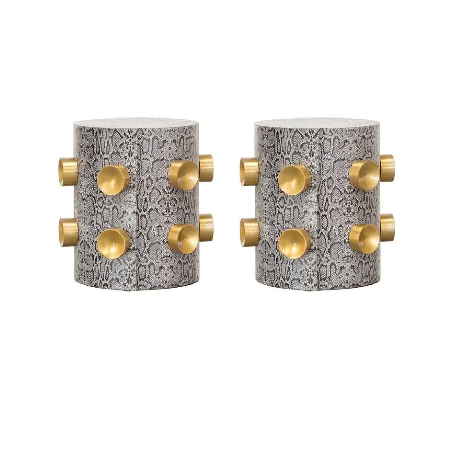 Snake Skin Embossed Leather Side Tables - image-0
