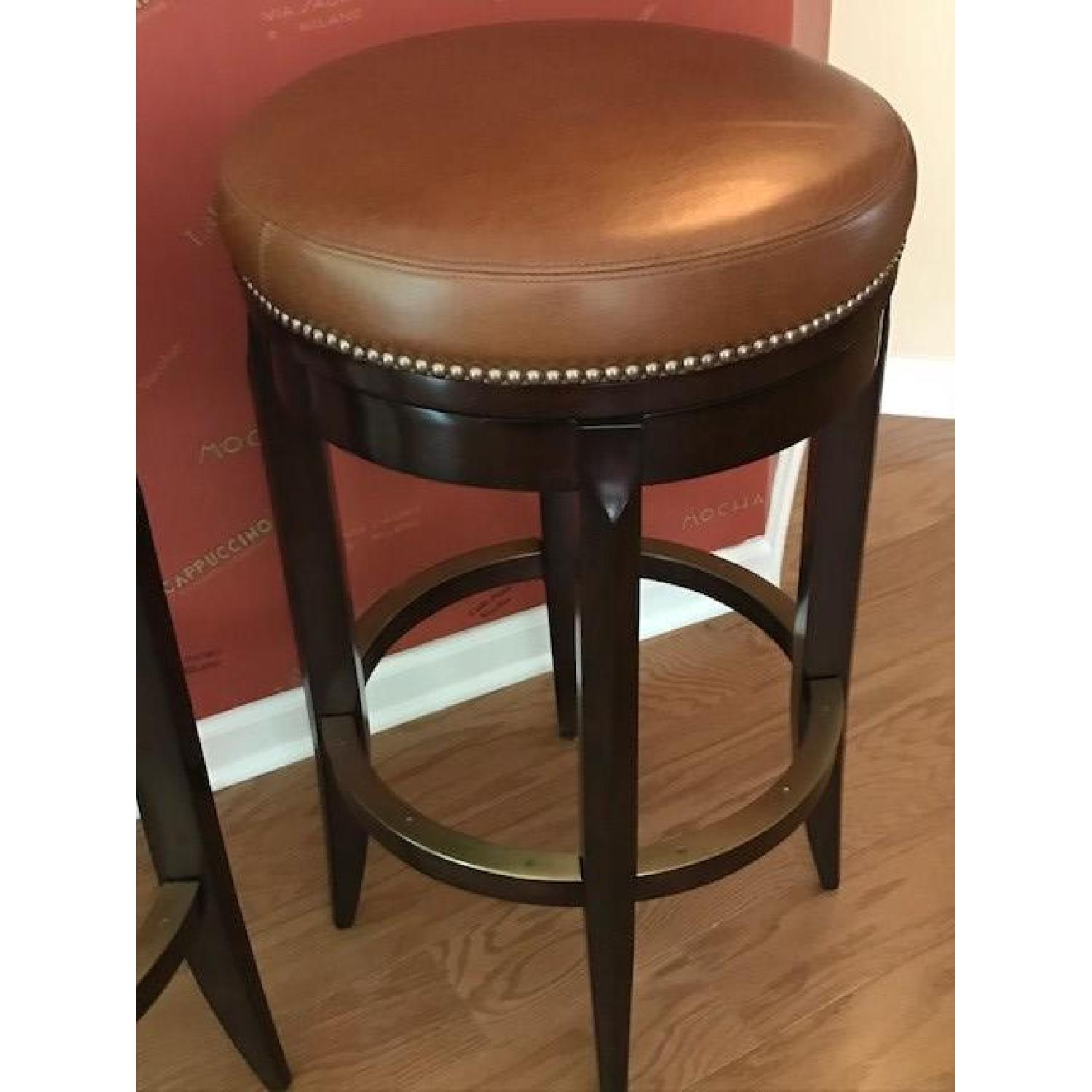 Woodbridge Furniture Light Brown Leather Swivel Bar Stools - image-1