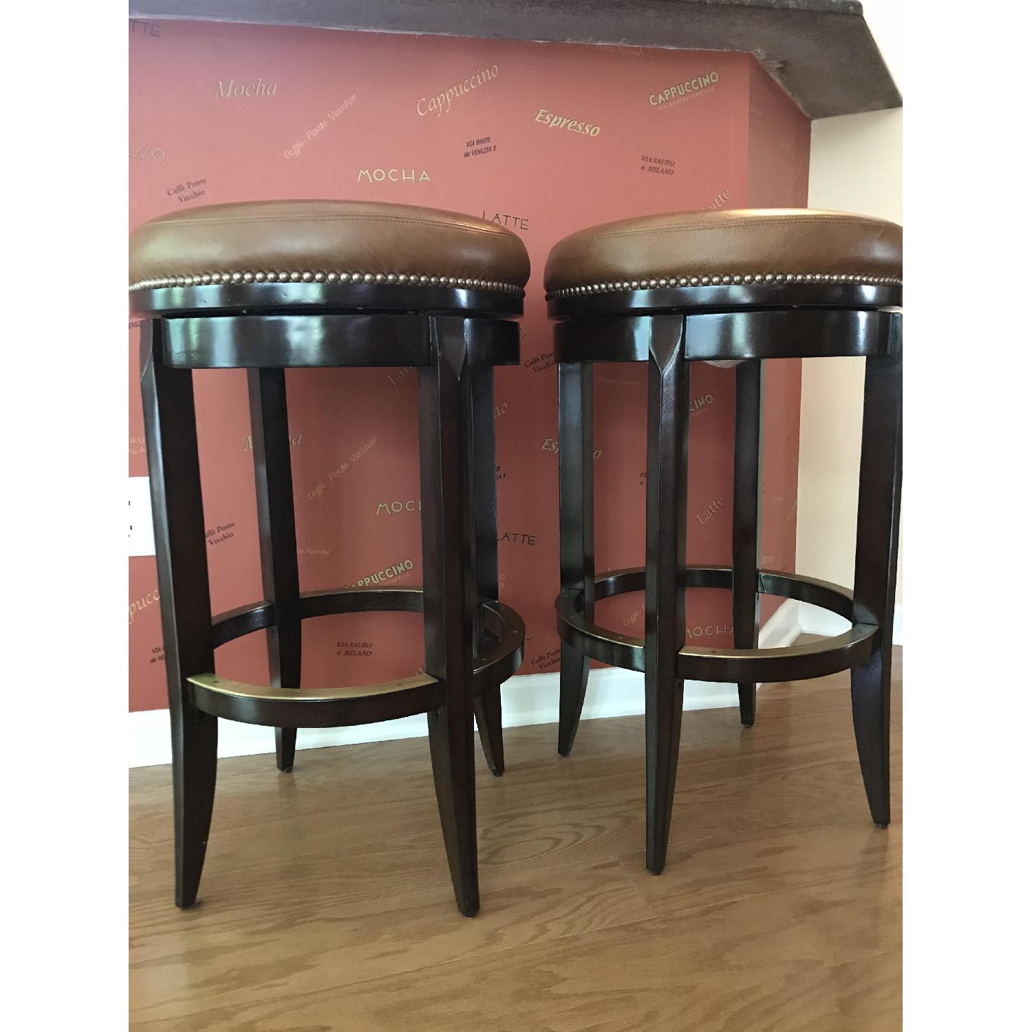 Woodbridge Furniture Light Brown Leather Swivel Bar Stools - image-2