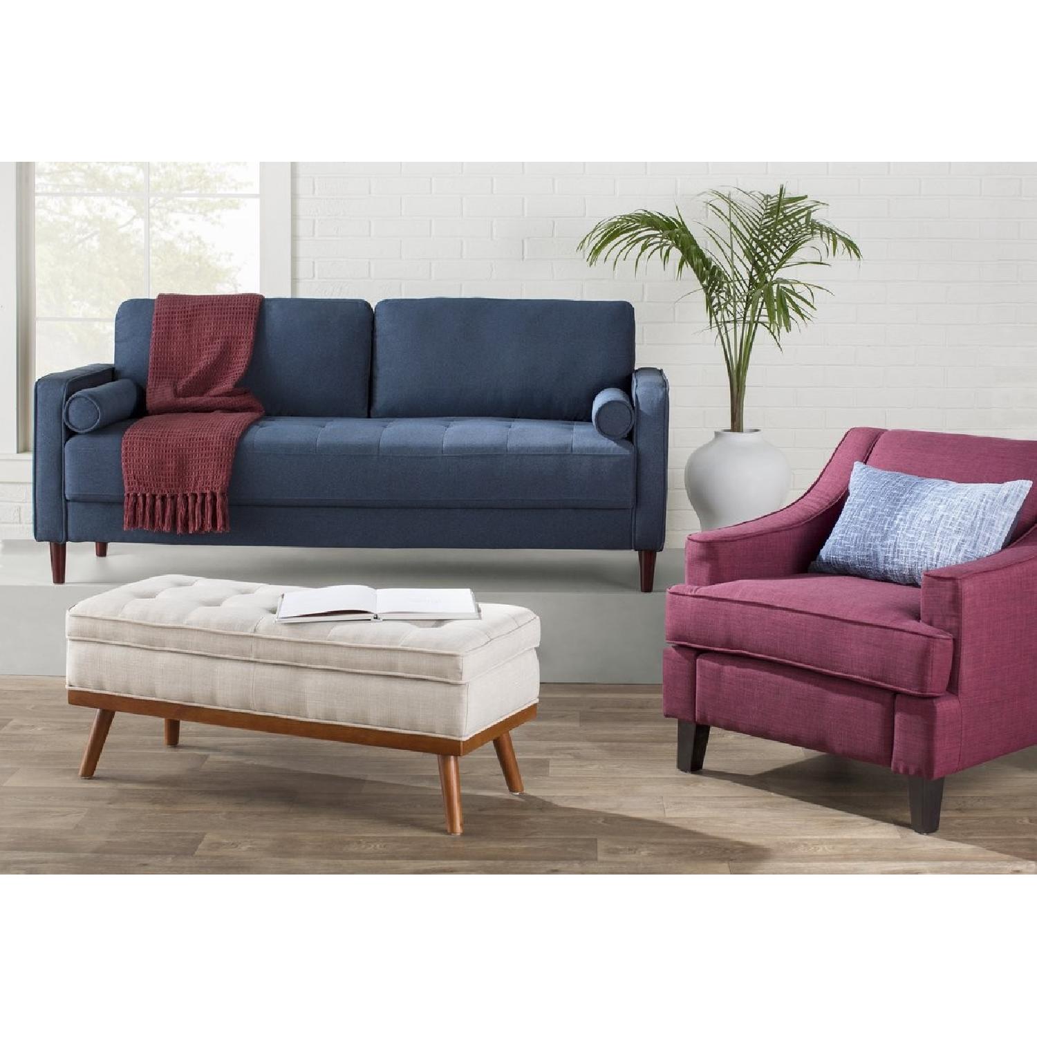 Mercury Row Garren Navy Upholstered Sofa AptDeco