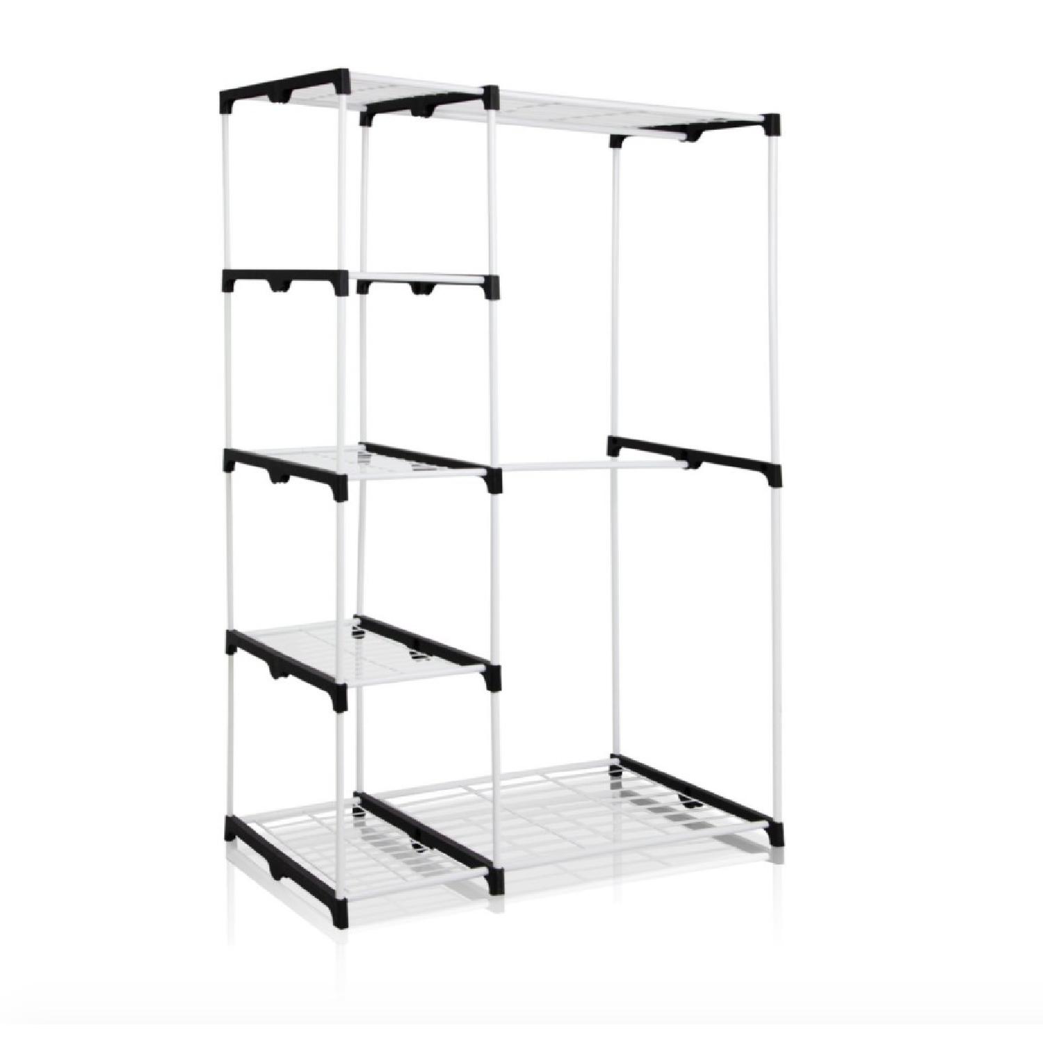 AmazonBasics Double Rod Freestanding Closet in White AptDeco