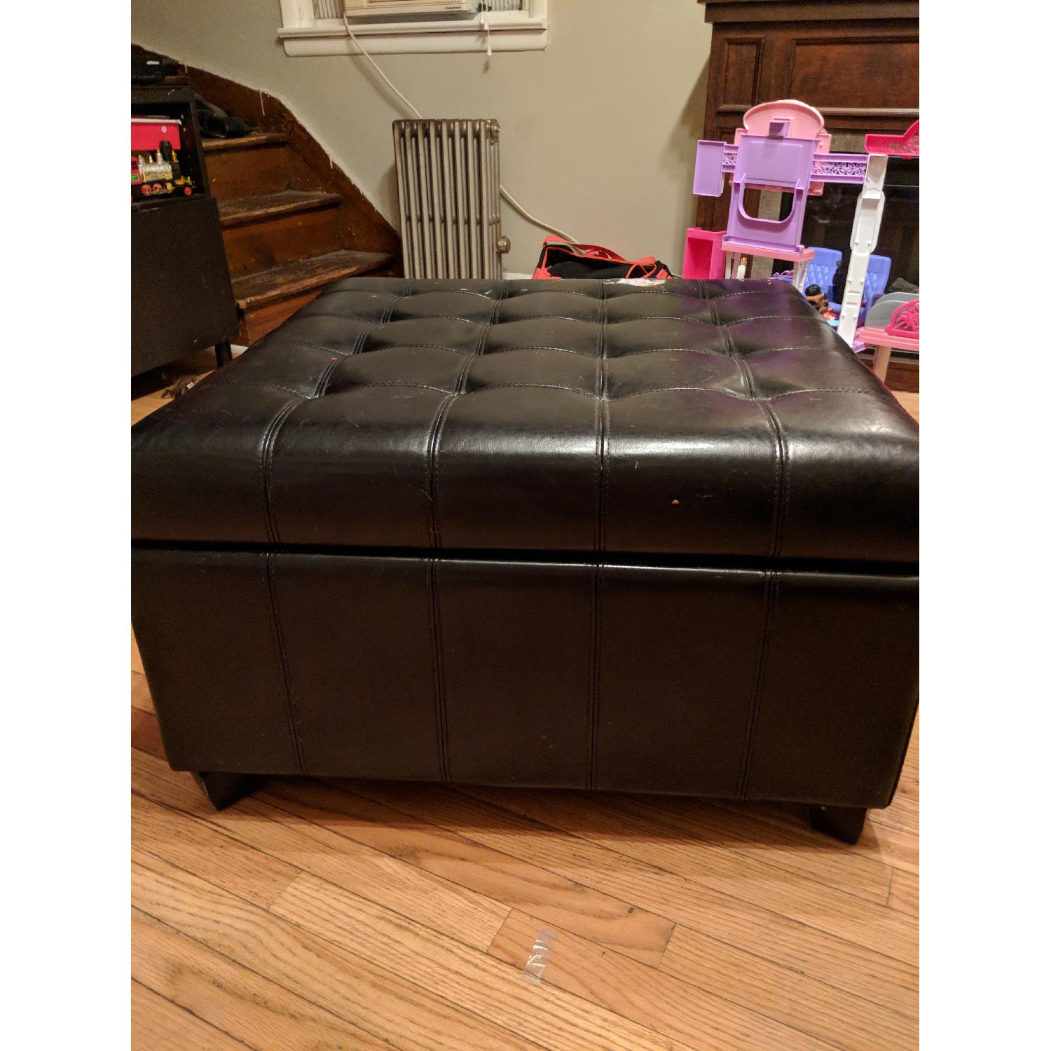 Brown Faux Leather Ottoman w/ Storage - image-2