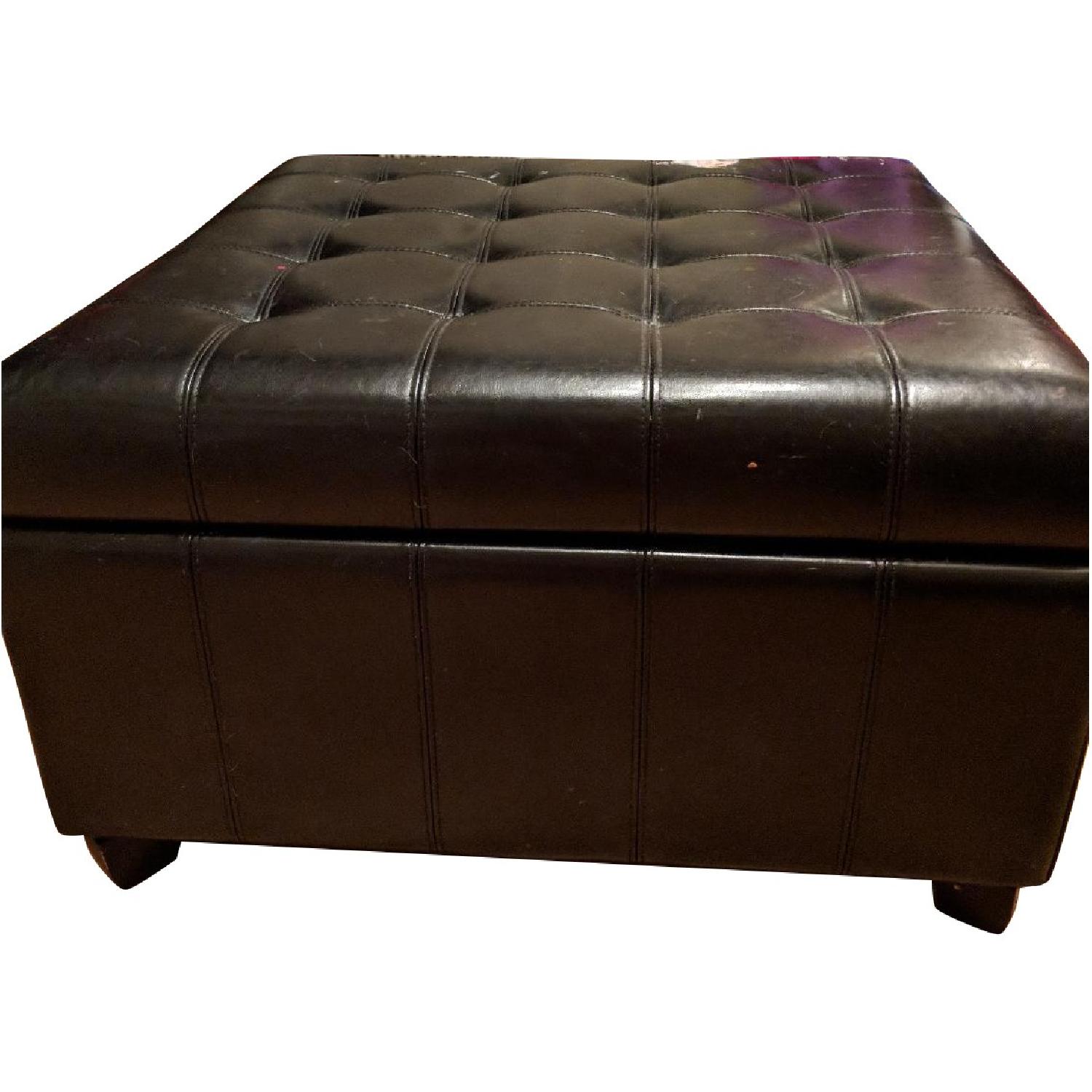 Brown Faux Leather Ottoman w/ Storage - image-0
