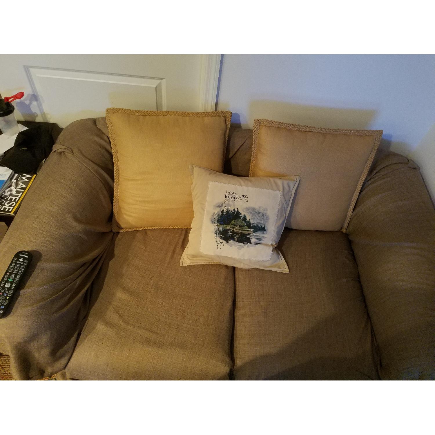 Beige Microsuede Loveseat - image-1