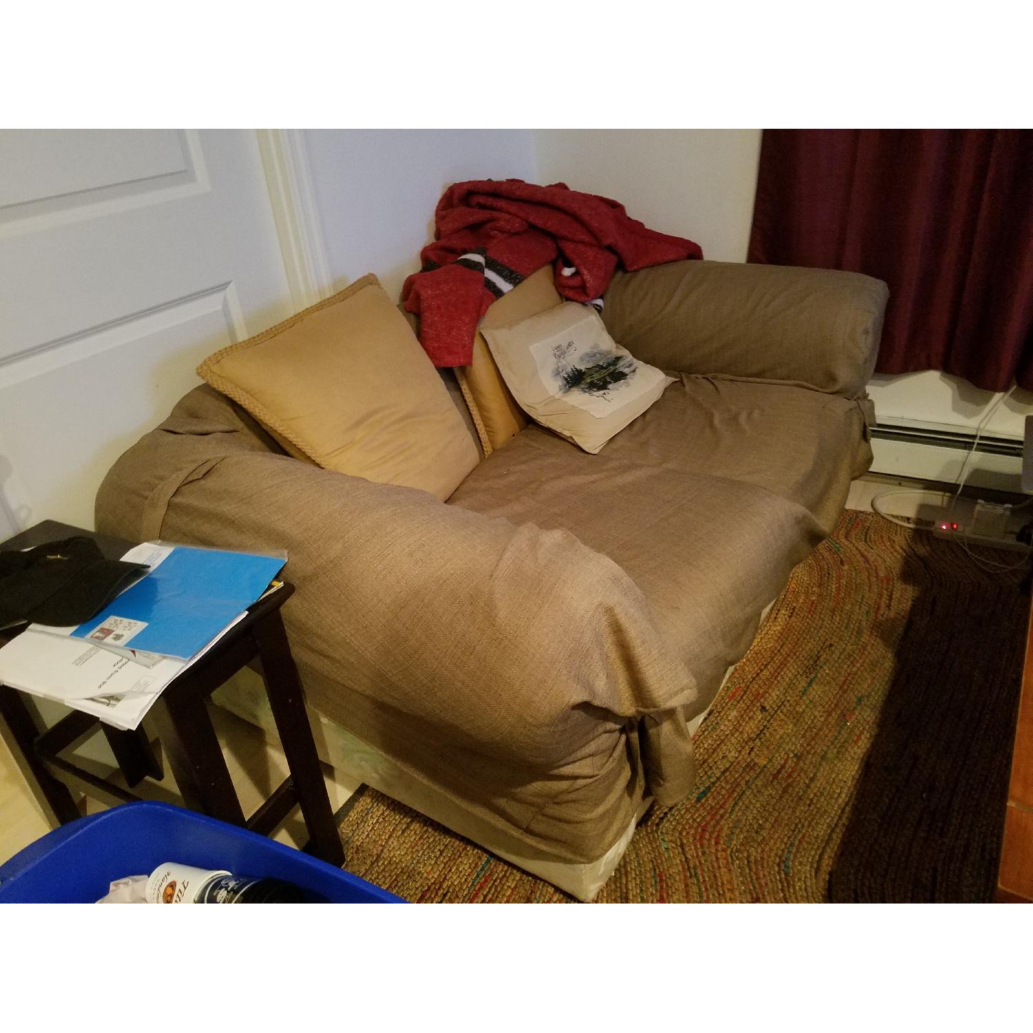 Beige Microsuede Loveseat - image-3