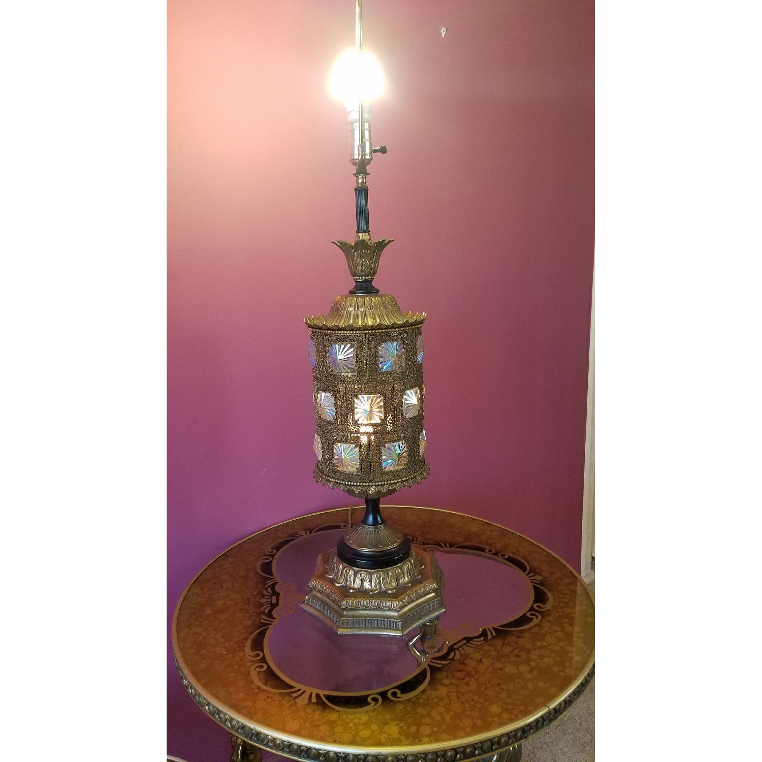 Vintage Table Lamp in Gold Leaf w/ Aurora Borealis Glass - image-0