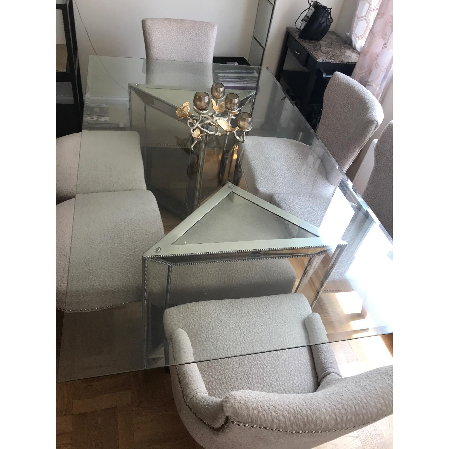 Macy's Glass Top Dining Table w/ 6 Fabric Chairs - image-2