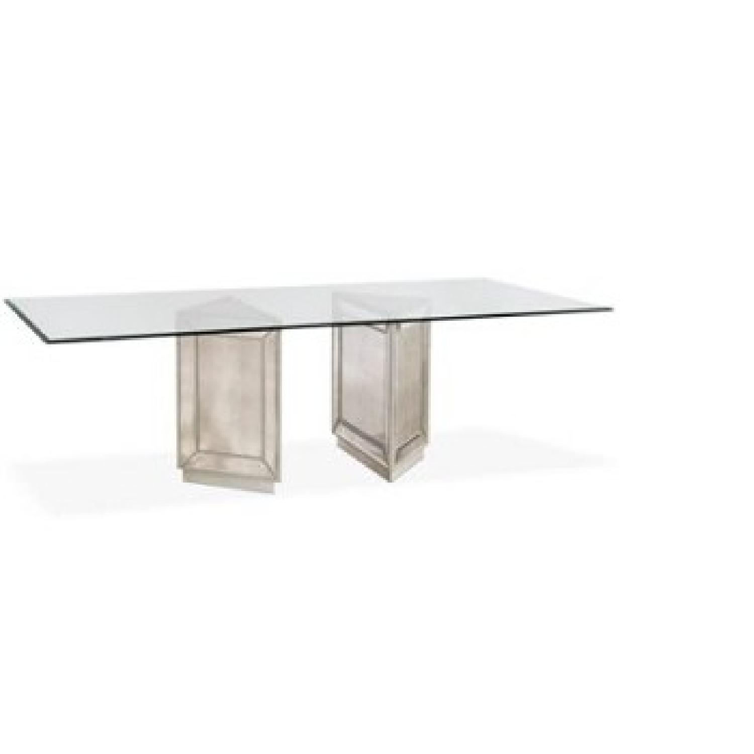 Macy's Glass Top Dining Table w/ 6 Fabric Chairs AptDeco