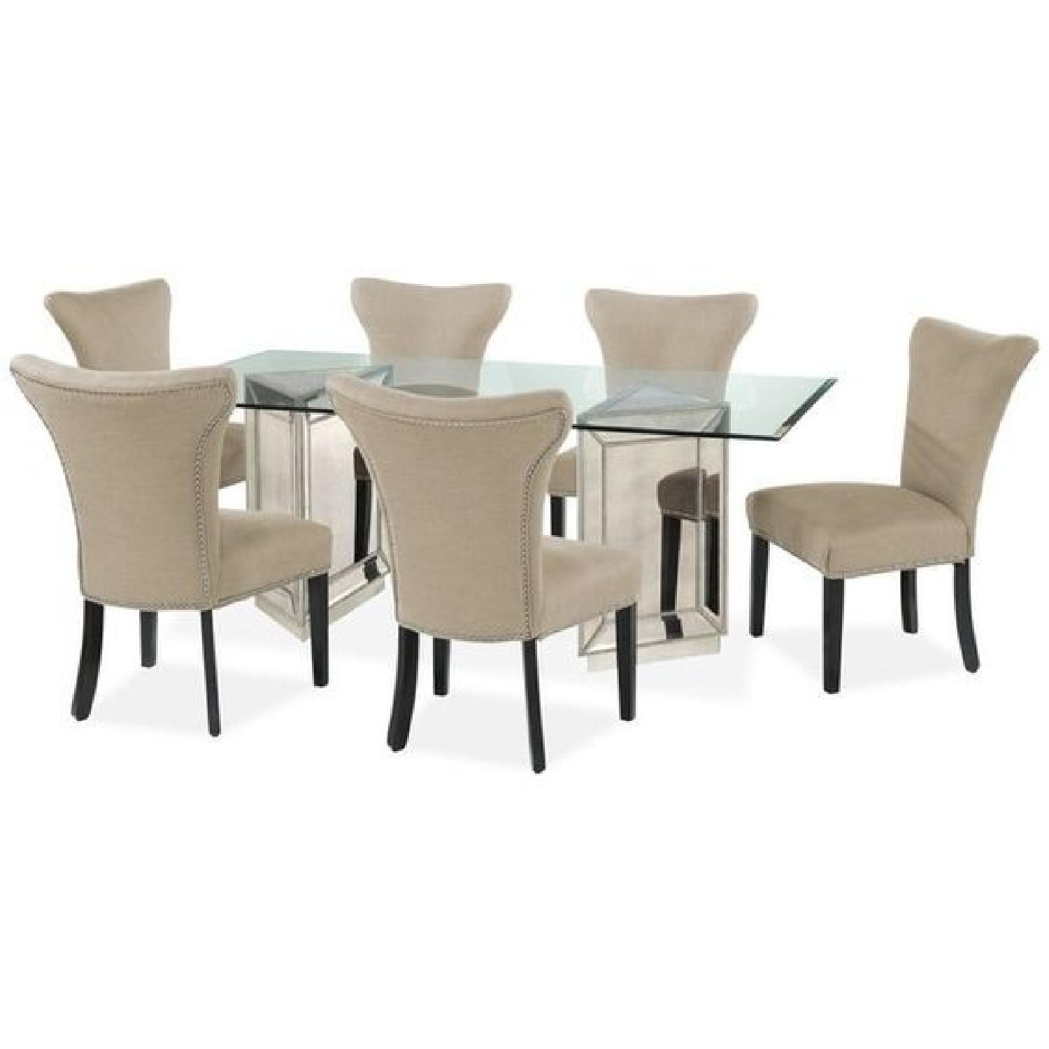 Macy's Glass Top Dining Table w/ 6 Fabric Chairs - image-0