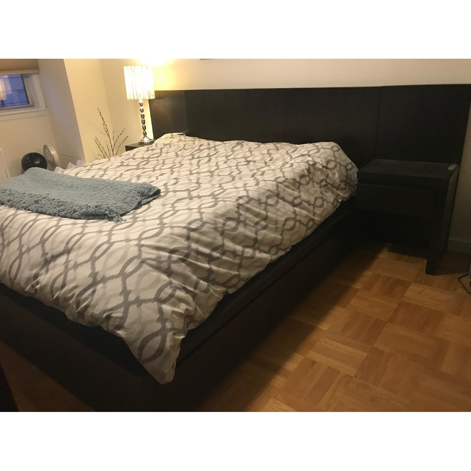 West Elm Storage Bed w/ Headboard & Attached Nightstands - image-1