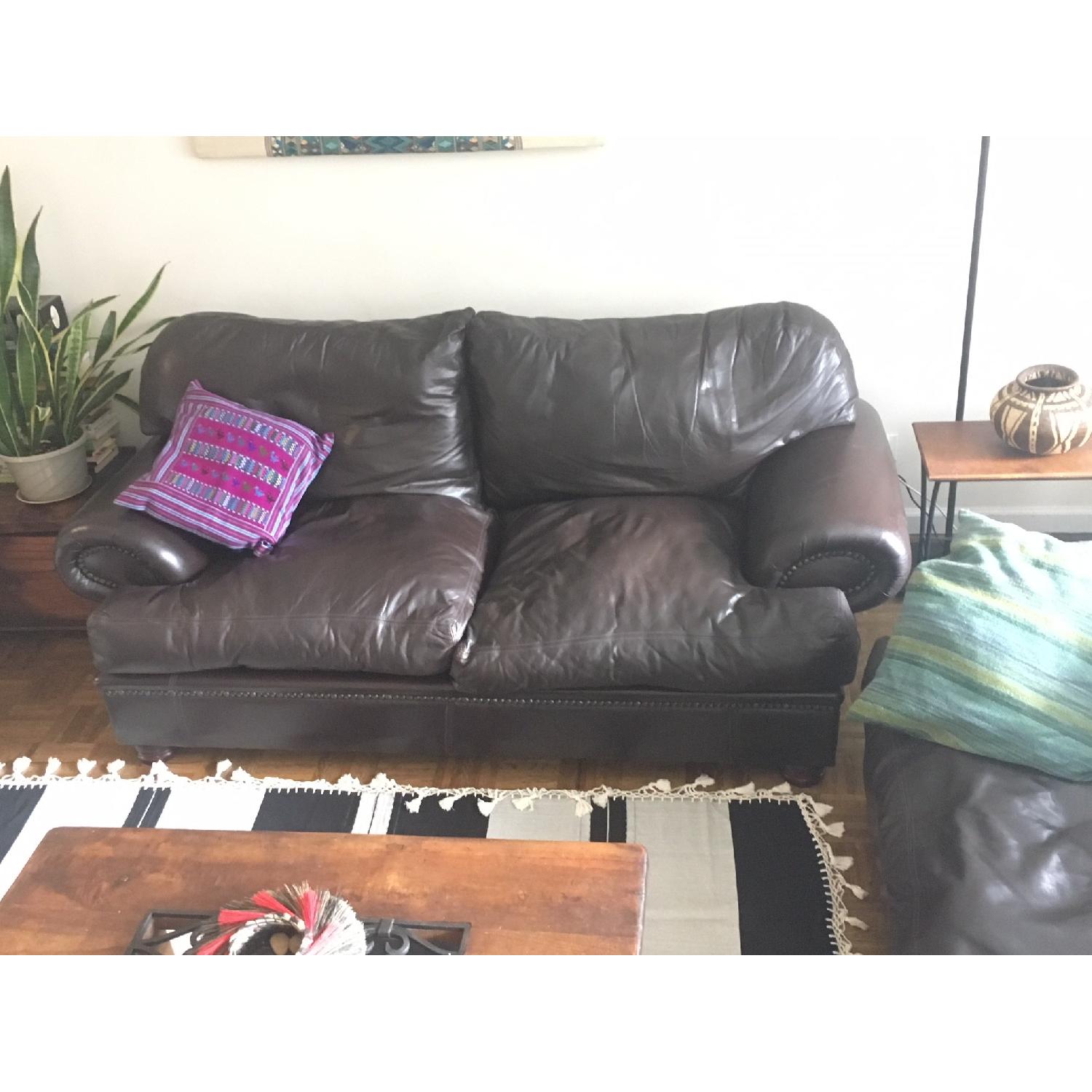 Classic Overstuffed Dark Brown Leather Sofa - image-1