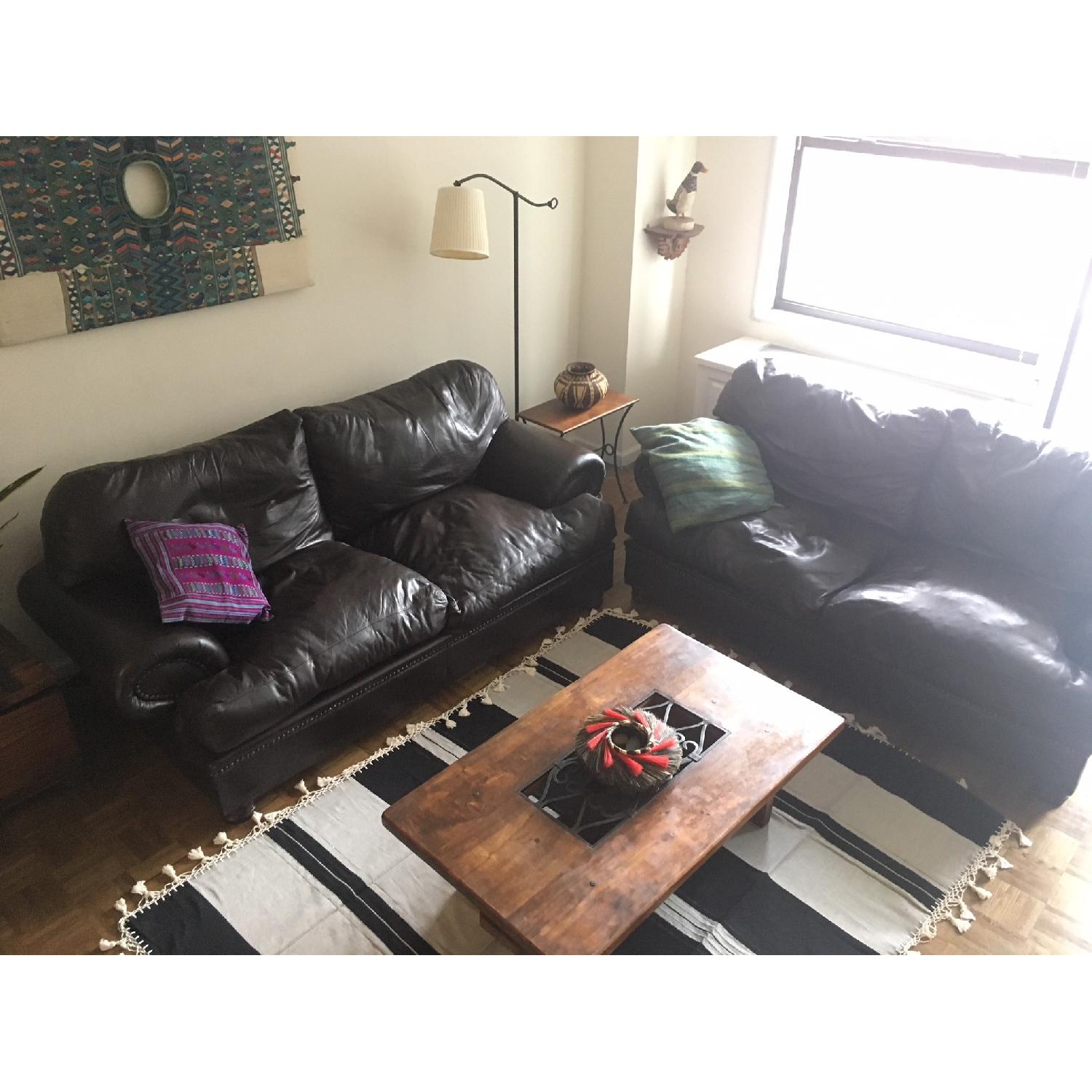 Classic Overstuffed Dark Brown Leather Sofa - image-2