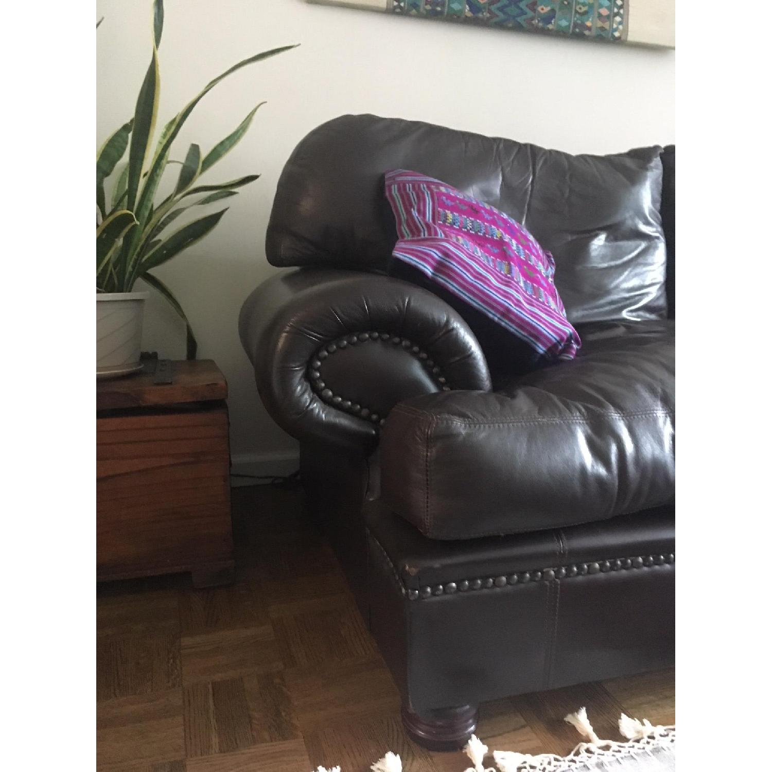 Classic Overstuffed Dark Brown Leather Sofa - image-3