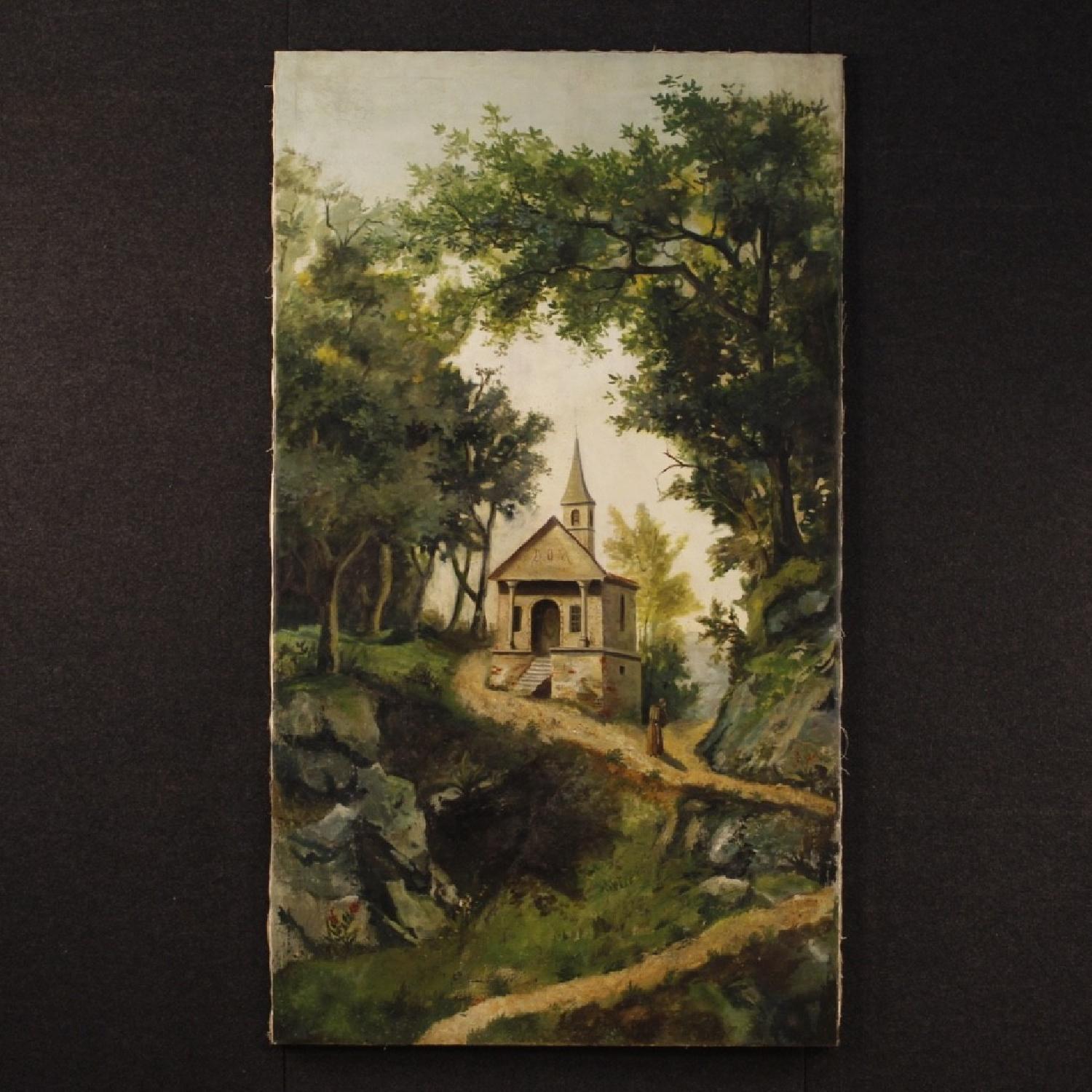 Antique Italian Landscape Painting Oil On Canvas - image-1