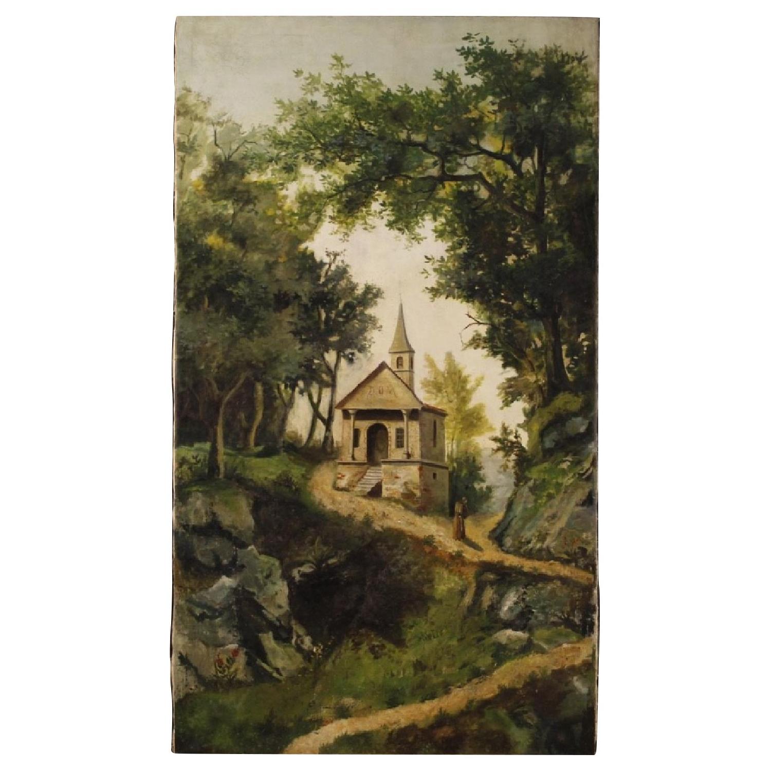 Antique Italian Landscape Painting Oil On Canvas - image-0