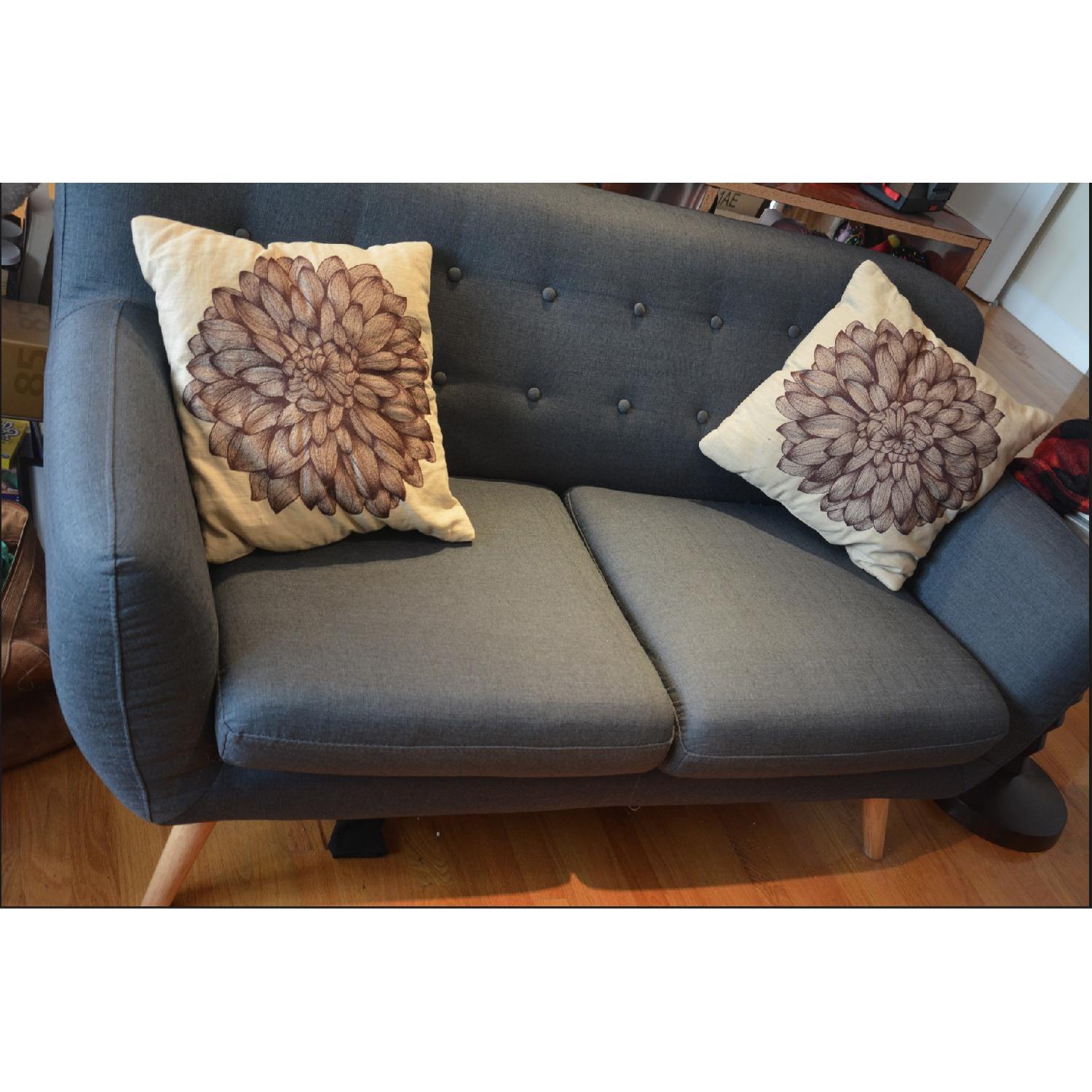 Divano Roma Furniture Mid Century Style Linen Loveseat - image-1