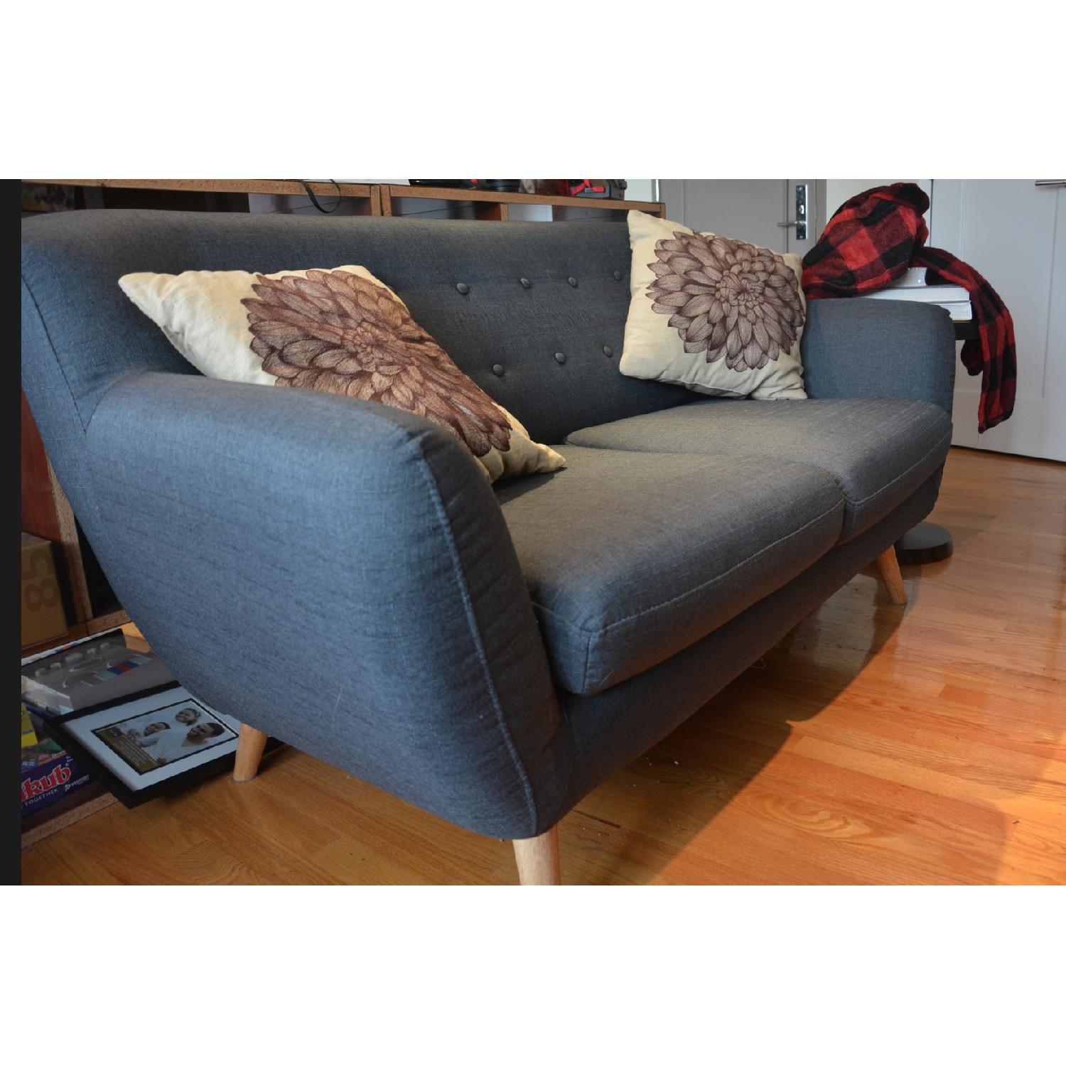 Divano Roma Furniture Mid Century Style Linen Loveseat - image-3