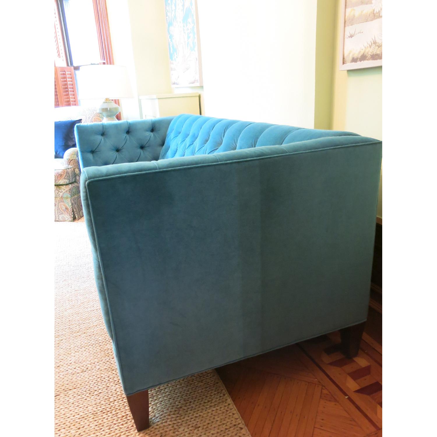Custom Peacock Blue Velvet Tufted Sofa - image-3