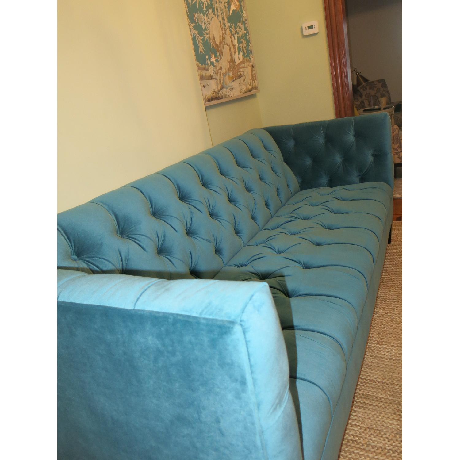 Custom Peacock Blue Velvet Tufted Sofa - image-4
