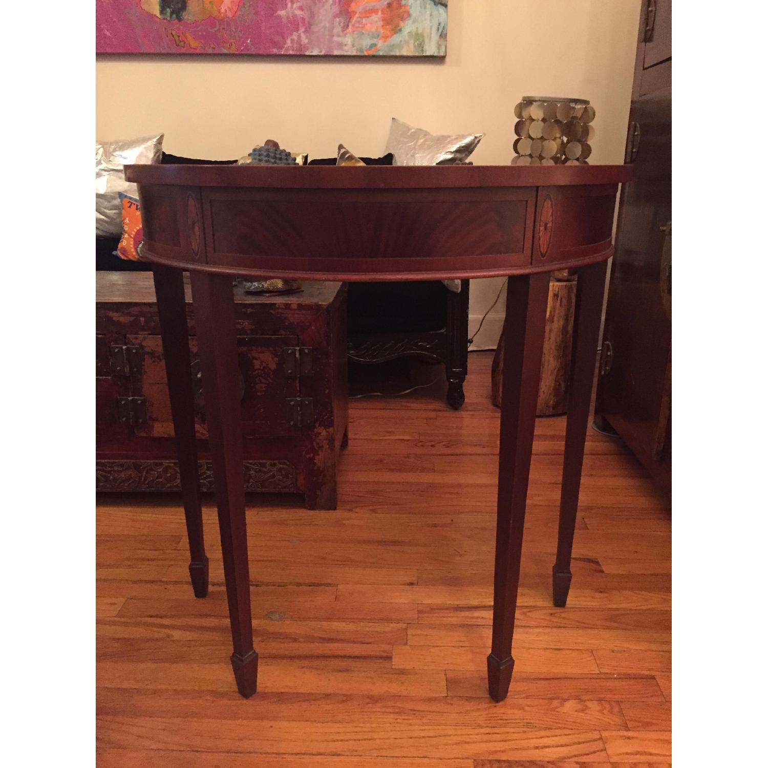 Wood Veneer Inlaid Demi-Lune Console - image-1