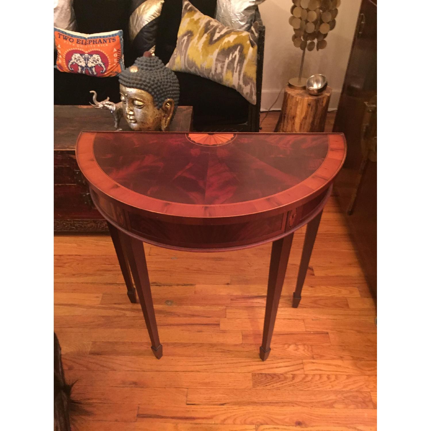 Wood Veneer Inlaid Demi-Lune Console - image-6
