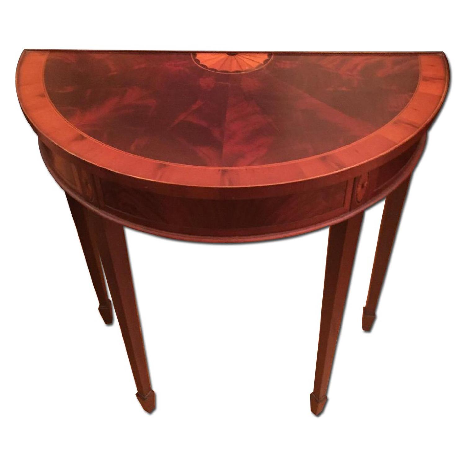 Wood Veneer Inlaid Demi-Lune Console - image-0