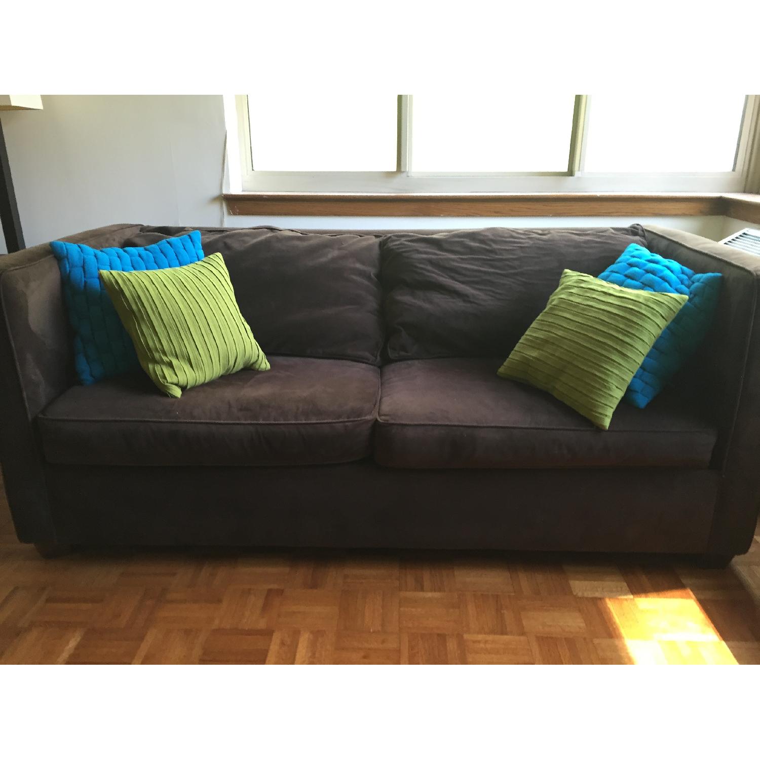Raymour & Flanigan Chocolate Brown Microsuede sofa - image-1