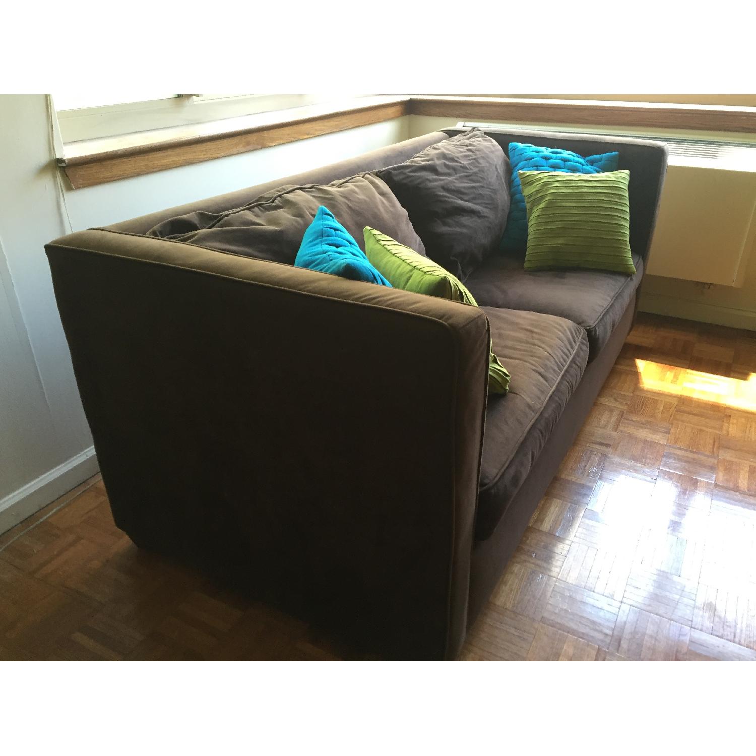 Raymour & Flanigan Chocolate Brown Microsuede sofa - image-2