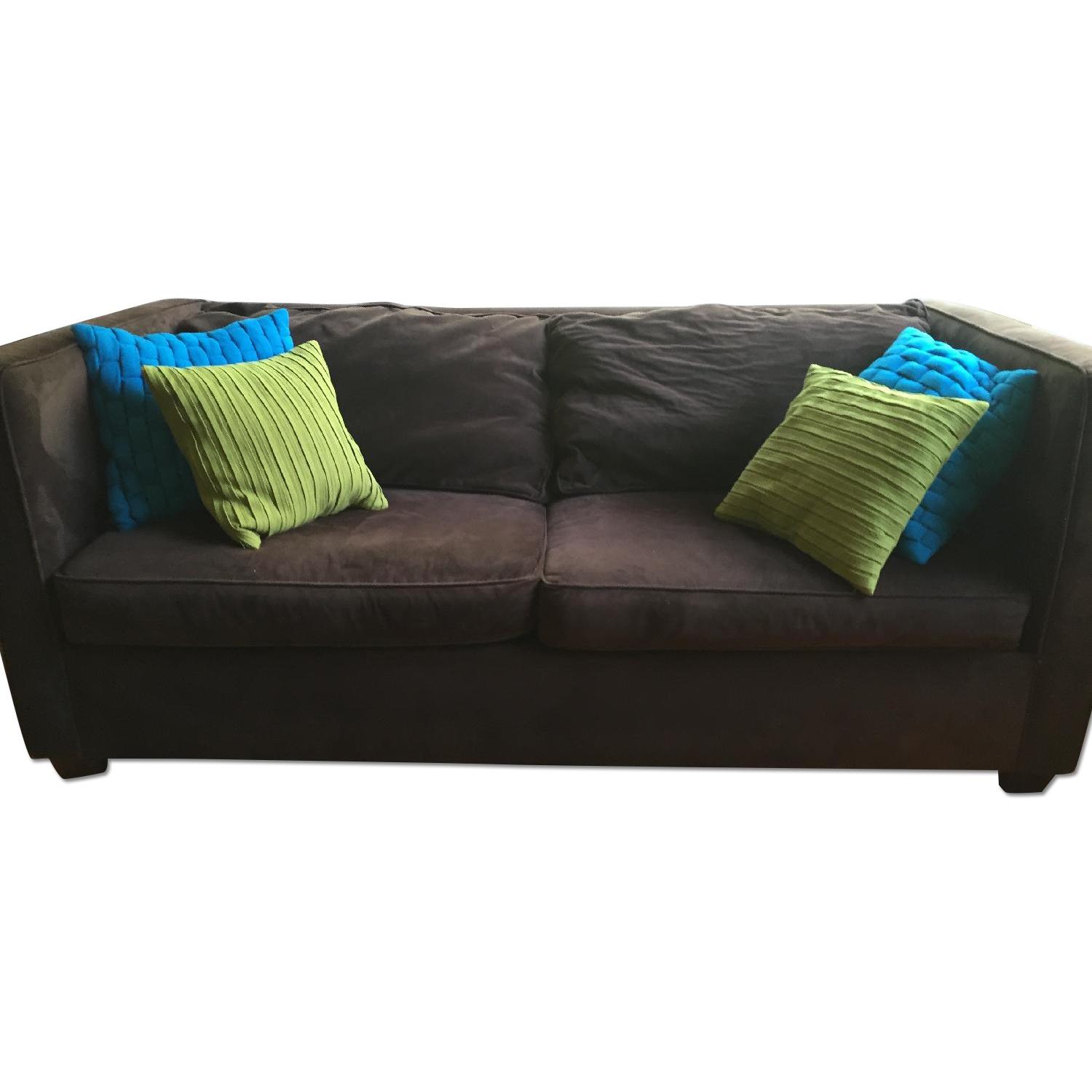 Raymour & Flanigan Chocolate Brown Microsuede sofa - image-0