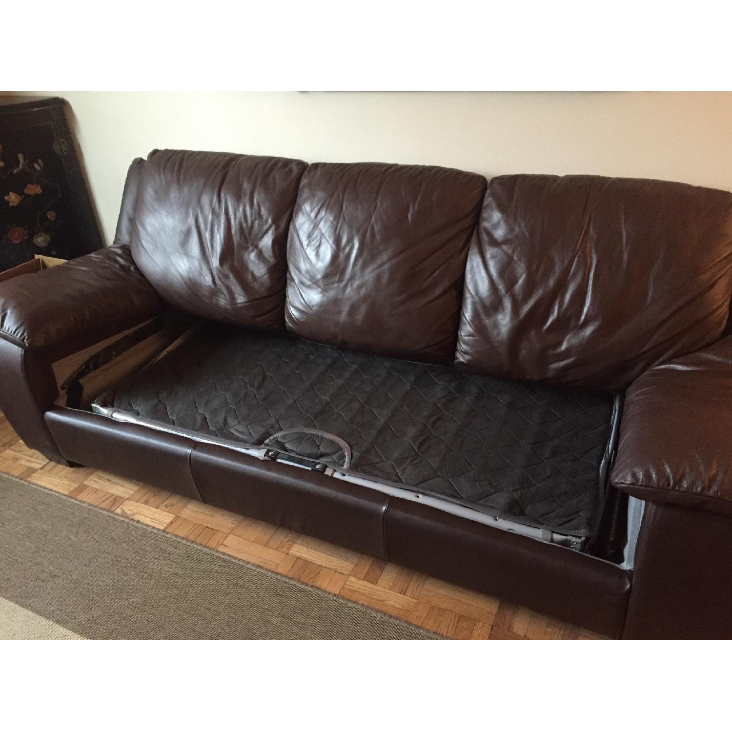 Macy's Brown Leather Queen Sleeper Sofa - image-2