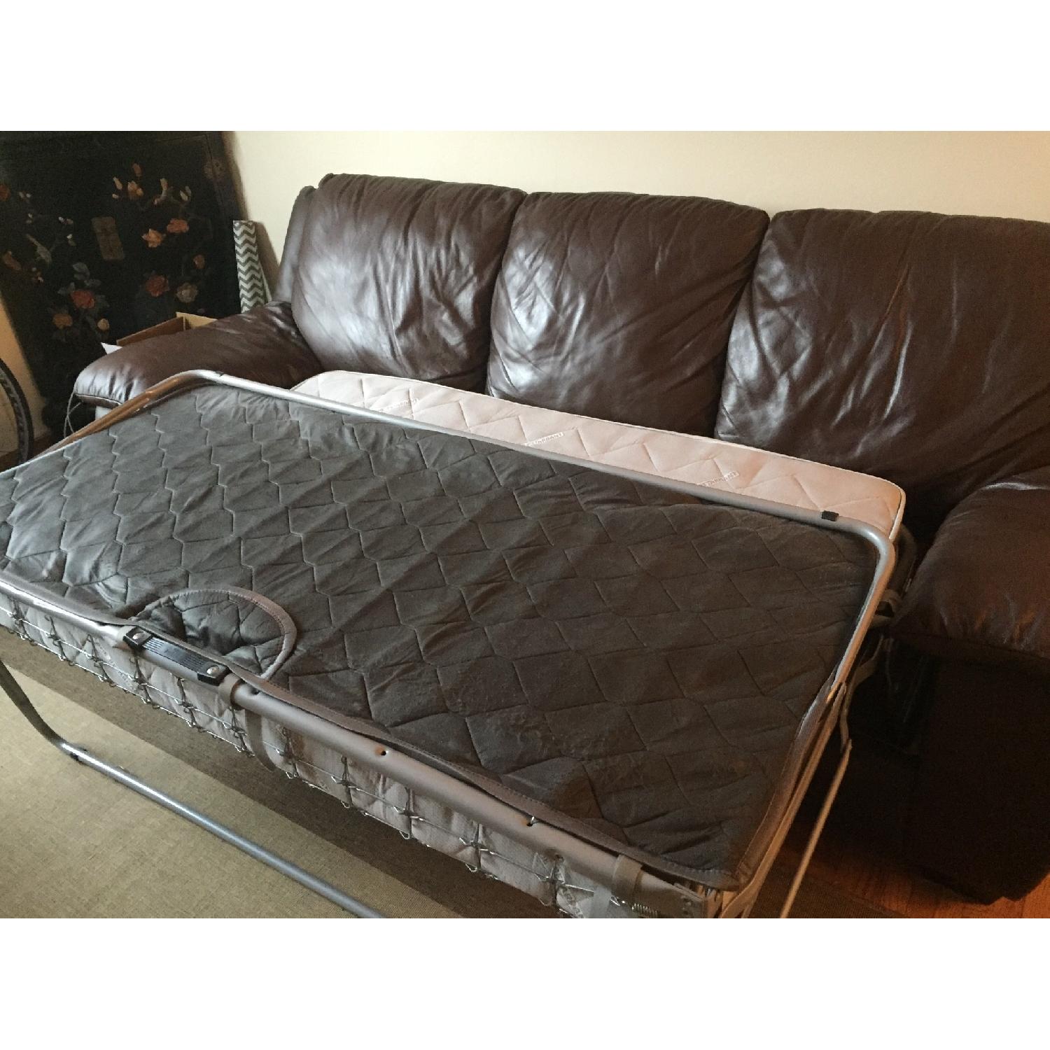 Macy's Brown Leather Queen Sleeper Sofa - image-3