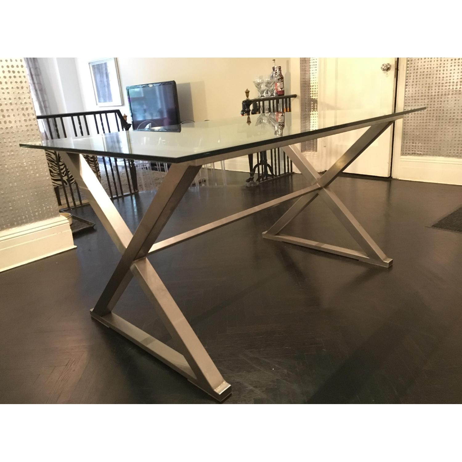 Glass Dining Table w/ Aluminum Base AptDeco