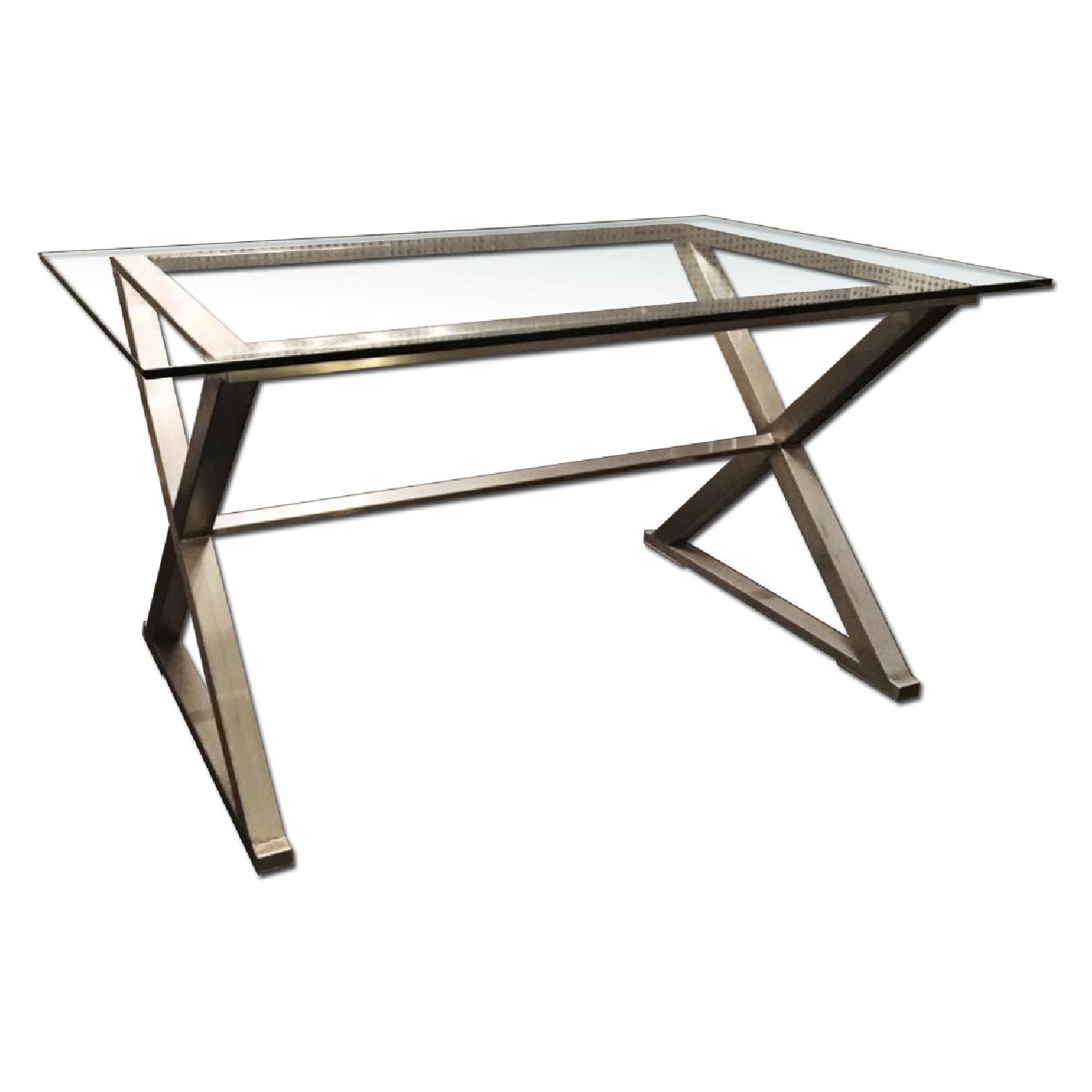 Glass Dining Table w/ Aluminum Base - image-0