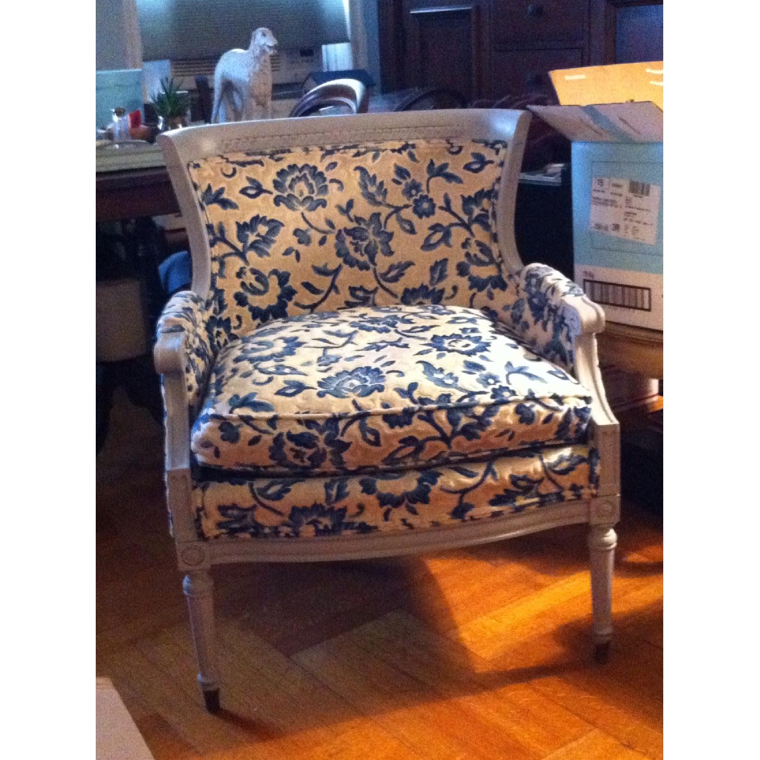 Vintage French-Style Bergere Armchair w/ Cut Pile Velvet Upholstery - image-4