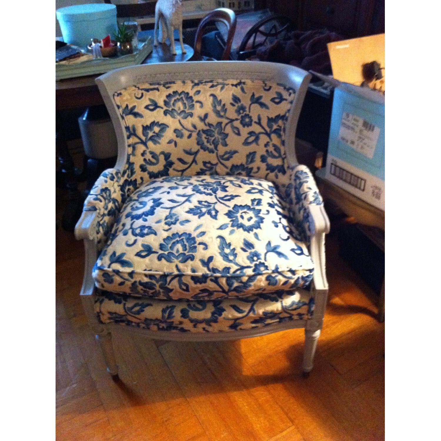 Vintage French-Style Bergere Armchair w/ Cut Pile Velvet Upholstery - image-6