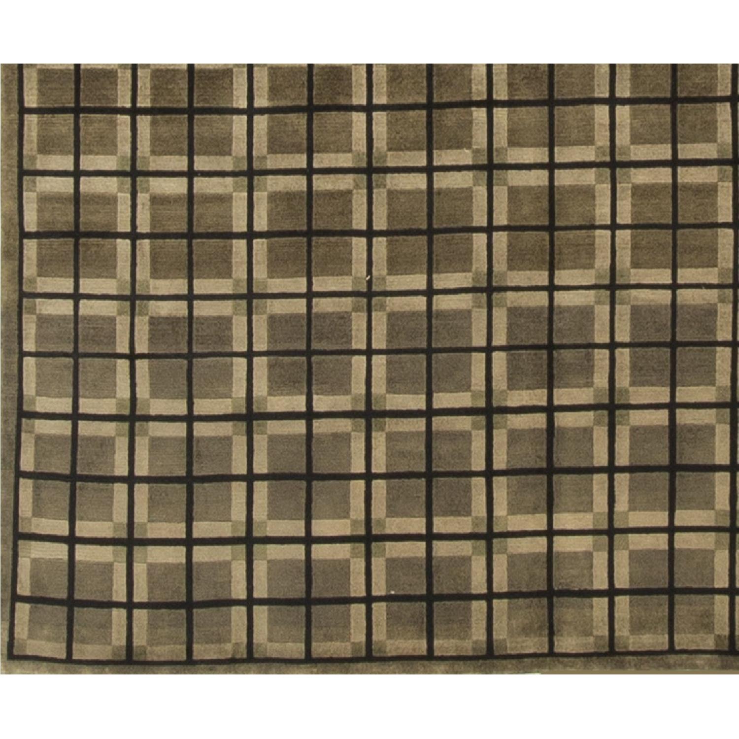 Modern Contemporary Hand Knotted Wool Rug in Green/Brown - image-2