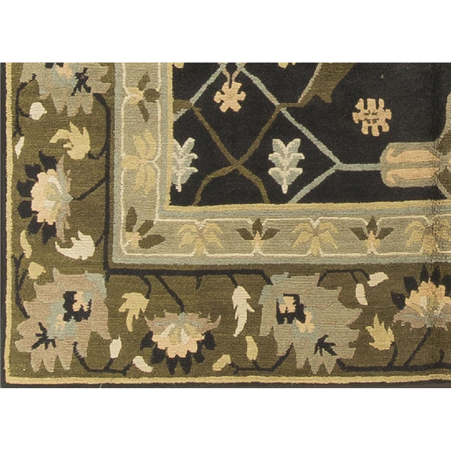 Modern Contemporary Hand Knotted Wool Rug in Black/Beige/Green - image-2