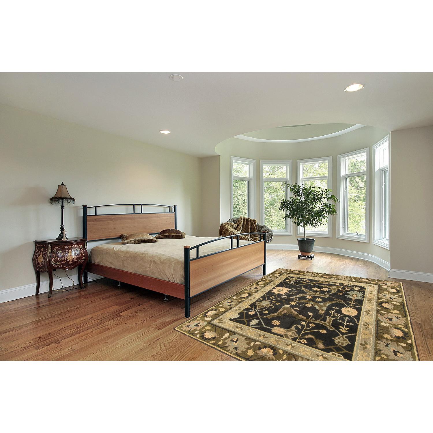 Modern Contemporary Hand Knotted Wool Rug in Black/Beige/Green - image-3