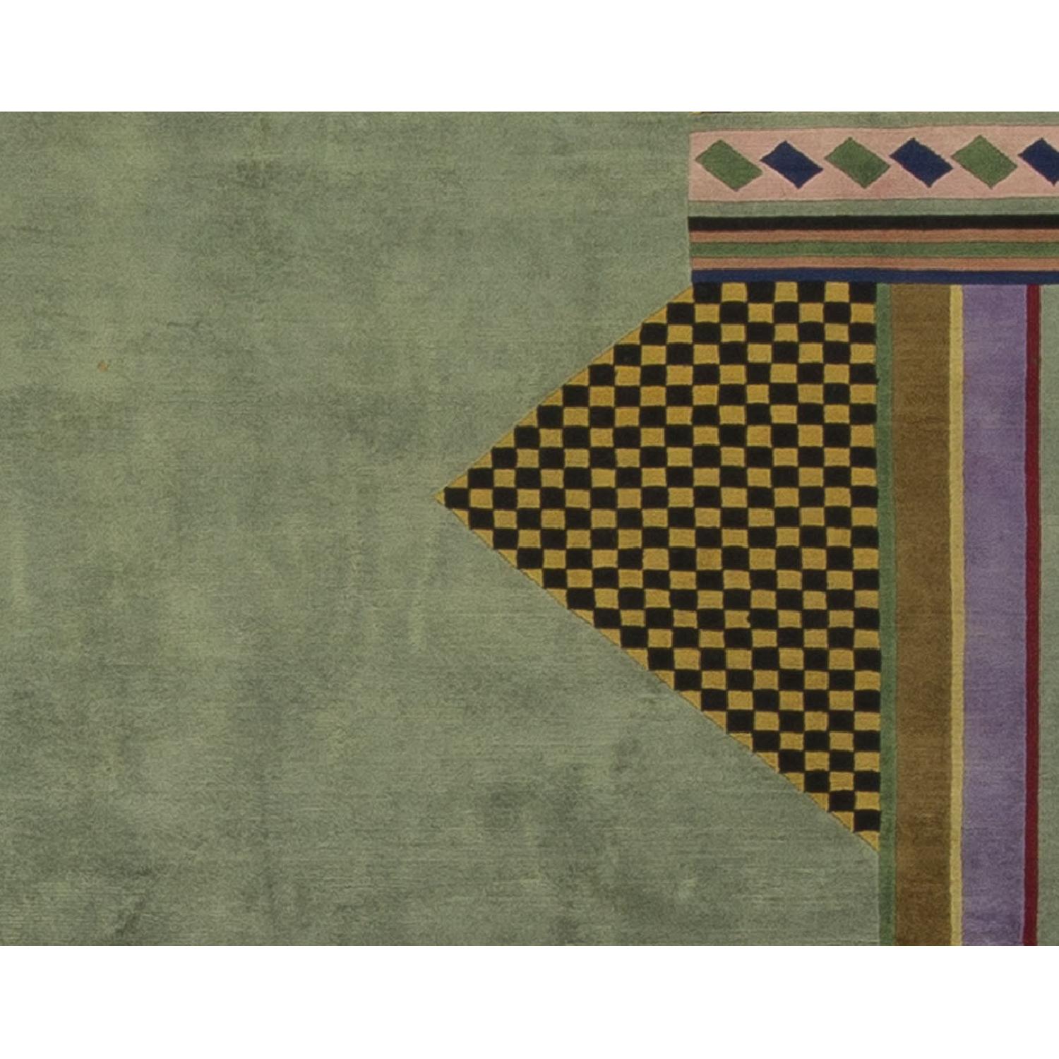 Modern Contemporary Hand Knotted Wool Rug in Green/Brown - image-1