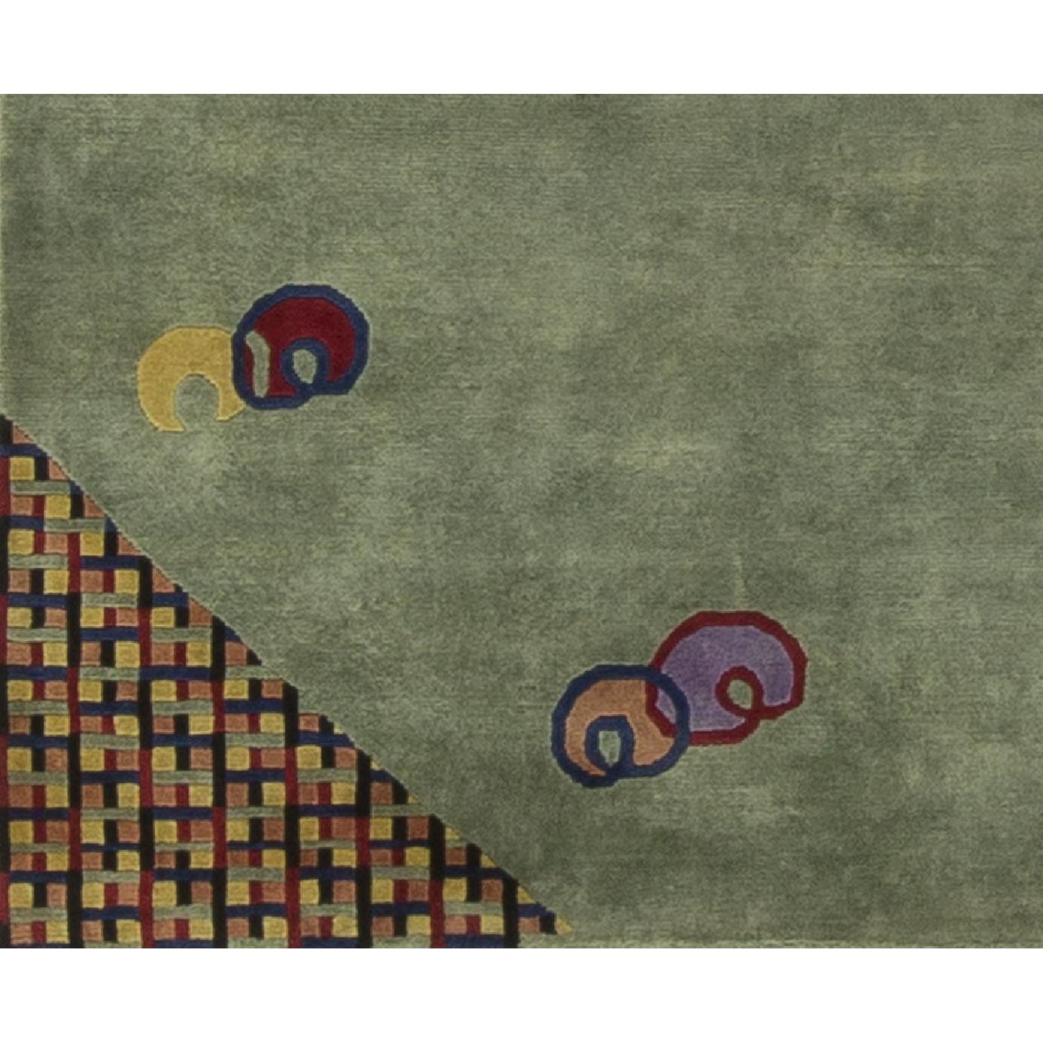 Modern Contemporary Hand Knotted Wool Rug in Green/Brown - image-2