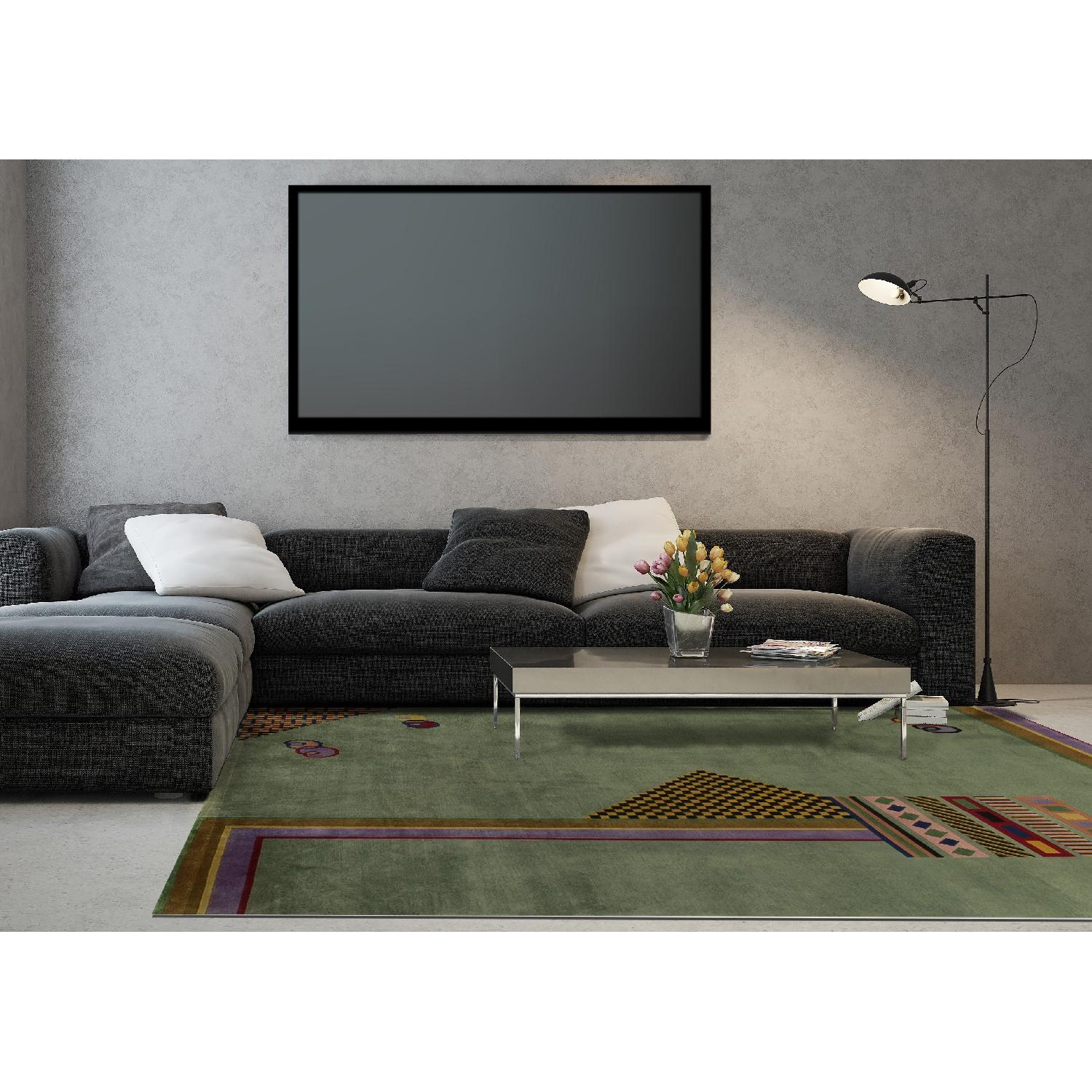 Modern Contemporary Hand Knotted Wool Rug in Green/Brown - image-3