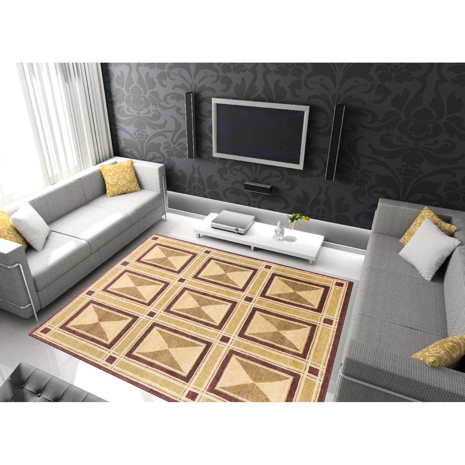 Modern Contemporary Hand Knotted Wool Rug in Red/Beige/Brown - image-3