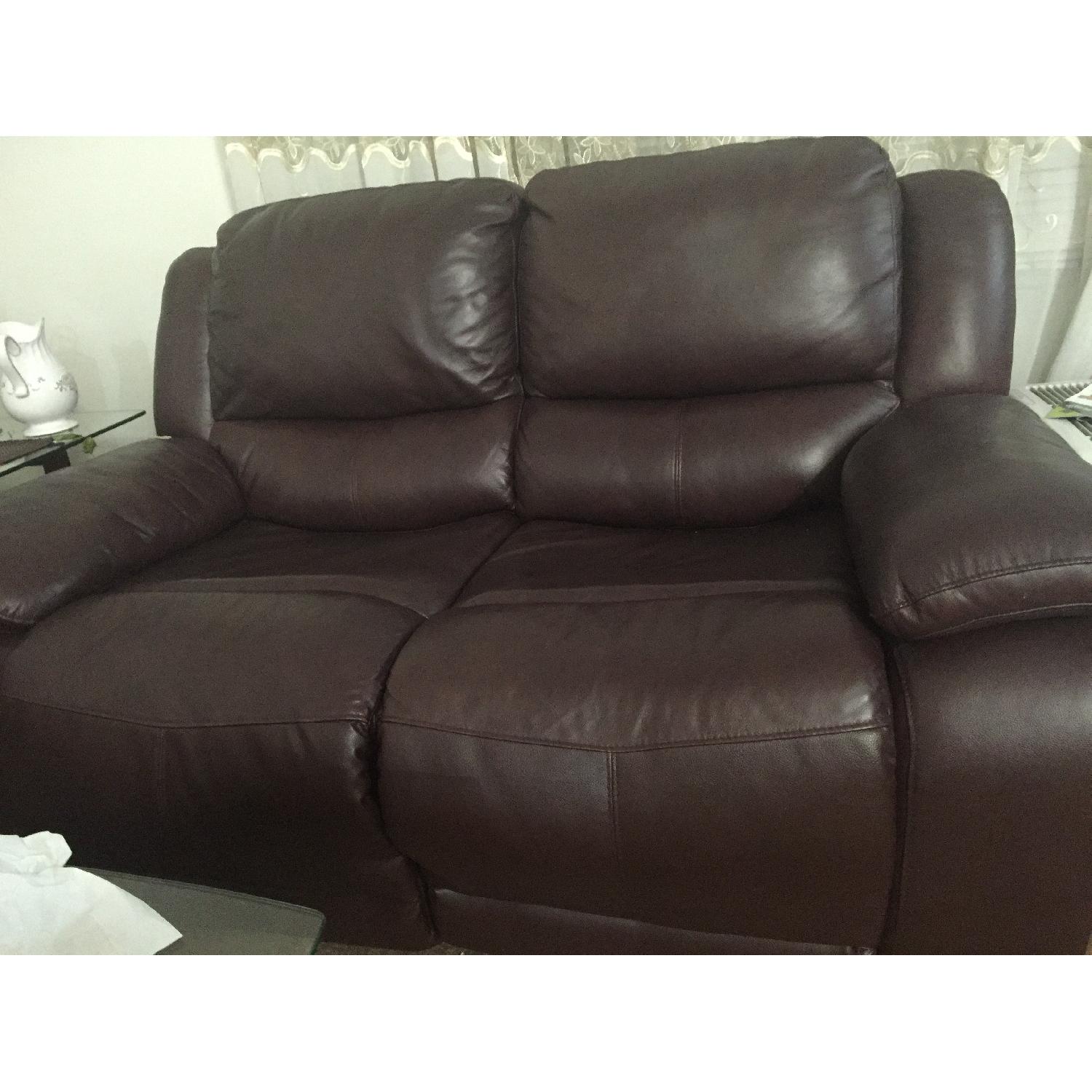 Brown Leather Loveseat - image-1