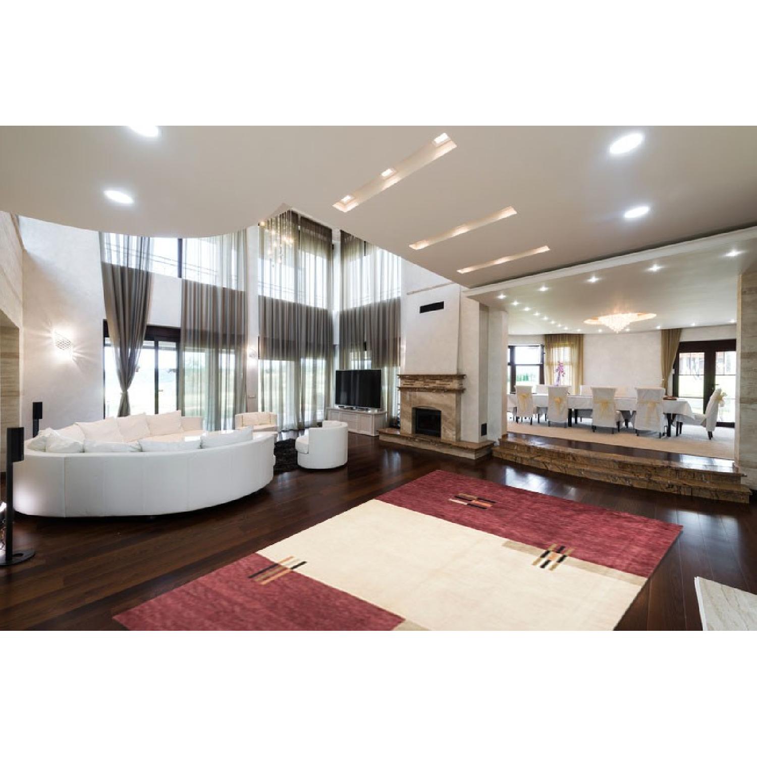 Modern Contemporary Hand Knotted Wool Rug in Red/Ivory - image-1